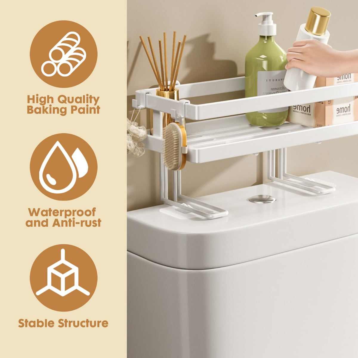 Pinkgarden Over-the-Toilet Storage Shelf, Large Capacity Bathroom Organizer, No-Drill Installation, Rust-Resistant Thick Steel