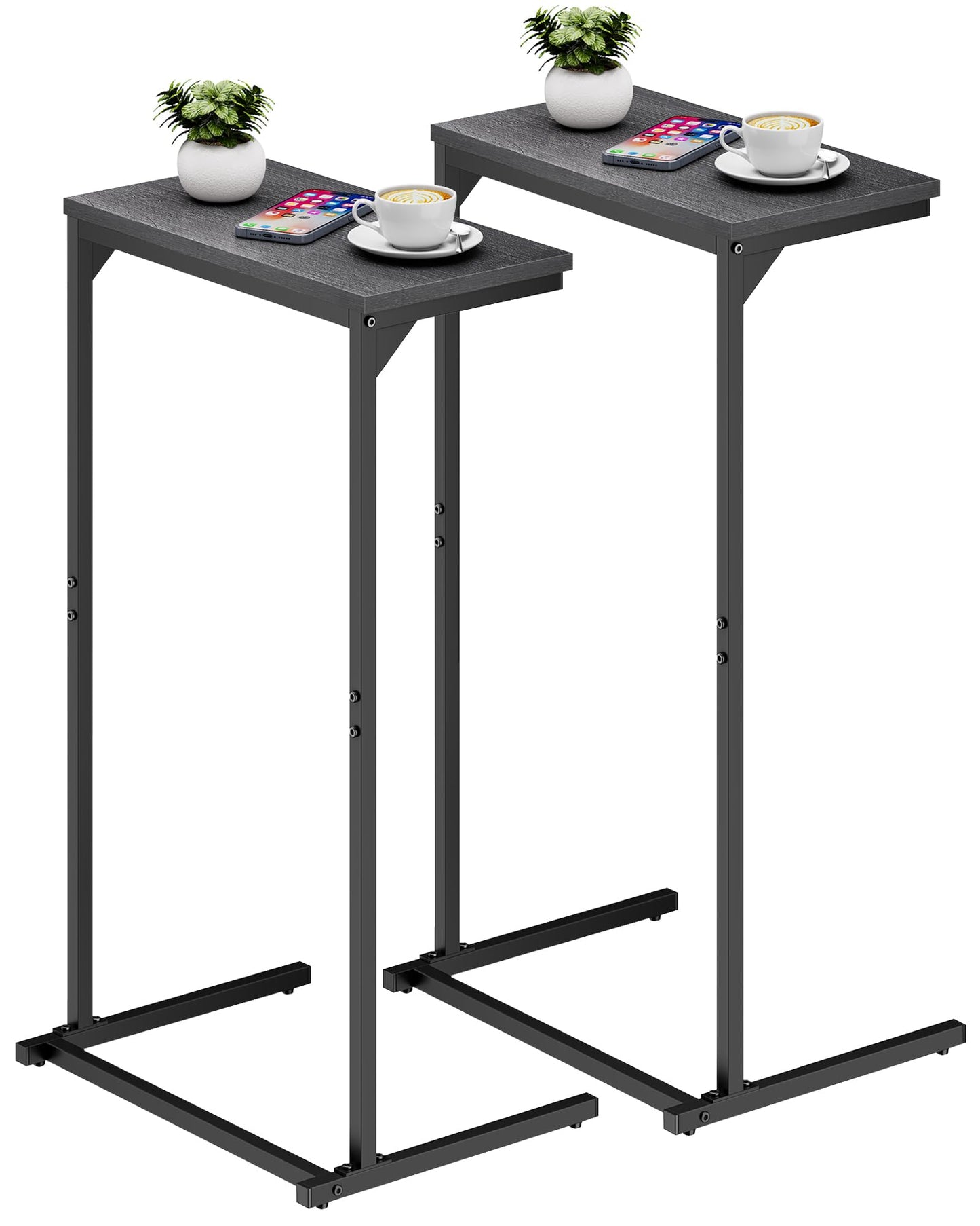 TUTOTAK C Shaped Side Table, Set of 2, Small End Table, 28.7 inch Tall Couch Sofa Table, Living Room, Bed Room, Black TB01BK0712EU
