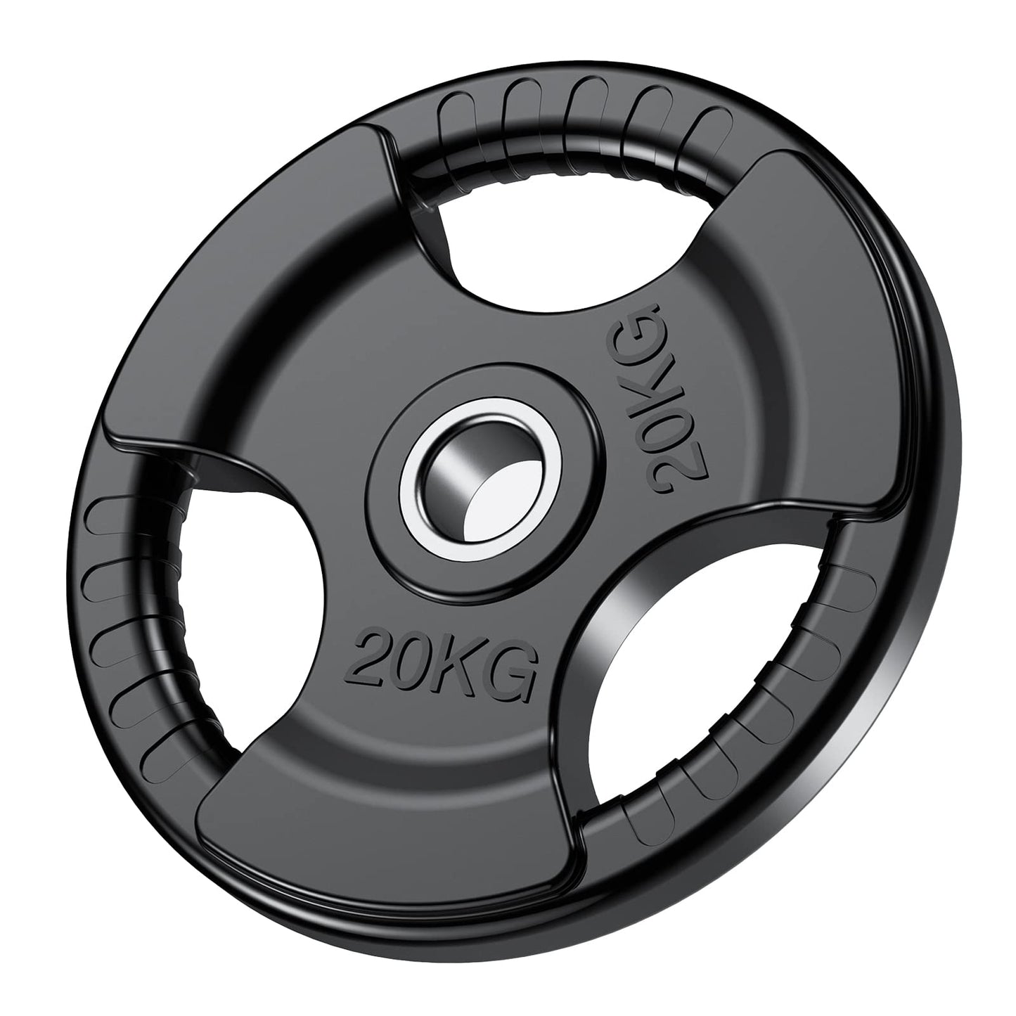 PhysKcal Olympic Weight Plates 1 x 20kg with Rubber Finish 2?? Opening and Tri-Grips, Black Barbell Plates Discs for Lifting and Strength Training,
