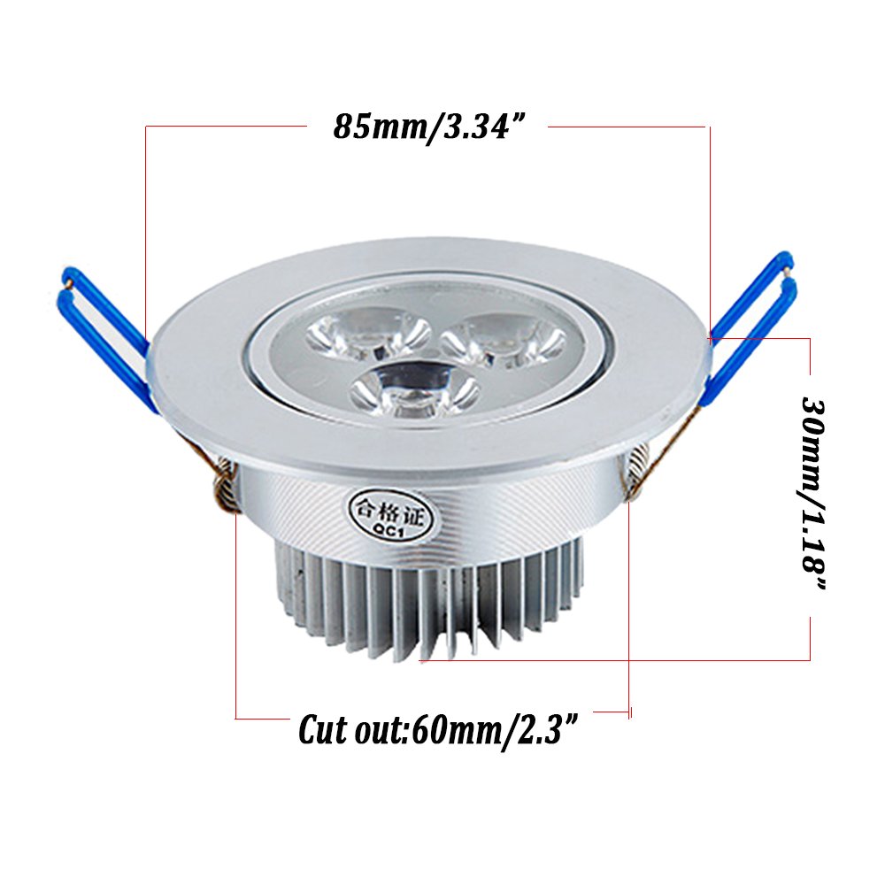 POCKETMAN 220V 3W LED Recessed Ceiling Light Downlights Spotlight,Warm White,280-300 Lumen,(Equivalent 30W) 10 Pack
