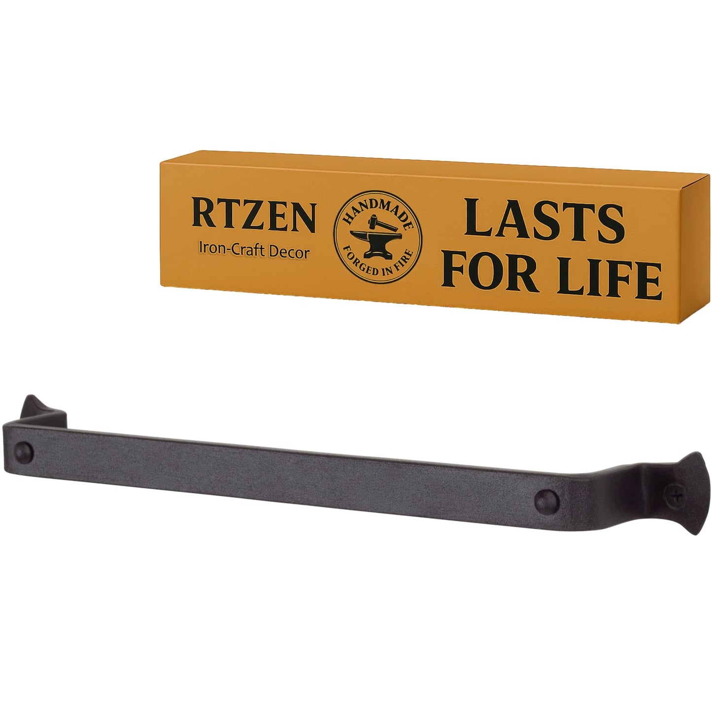 RTZEN Farmhouse Hand Towel Rack for Bathroom - Handcrafted Wrought Iron Kitchen Towel Bar Straight Wall Mount Rod - Matte Black Towel Hanger for Home