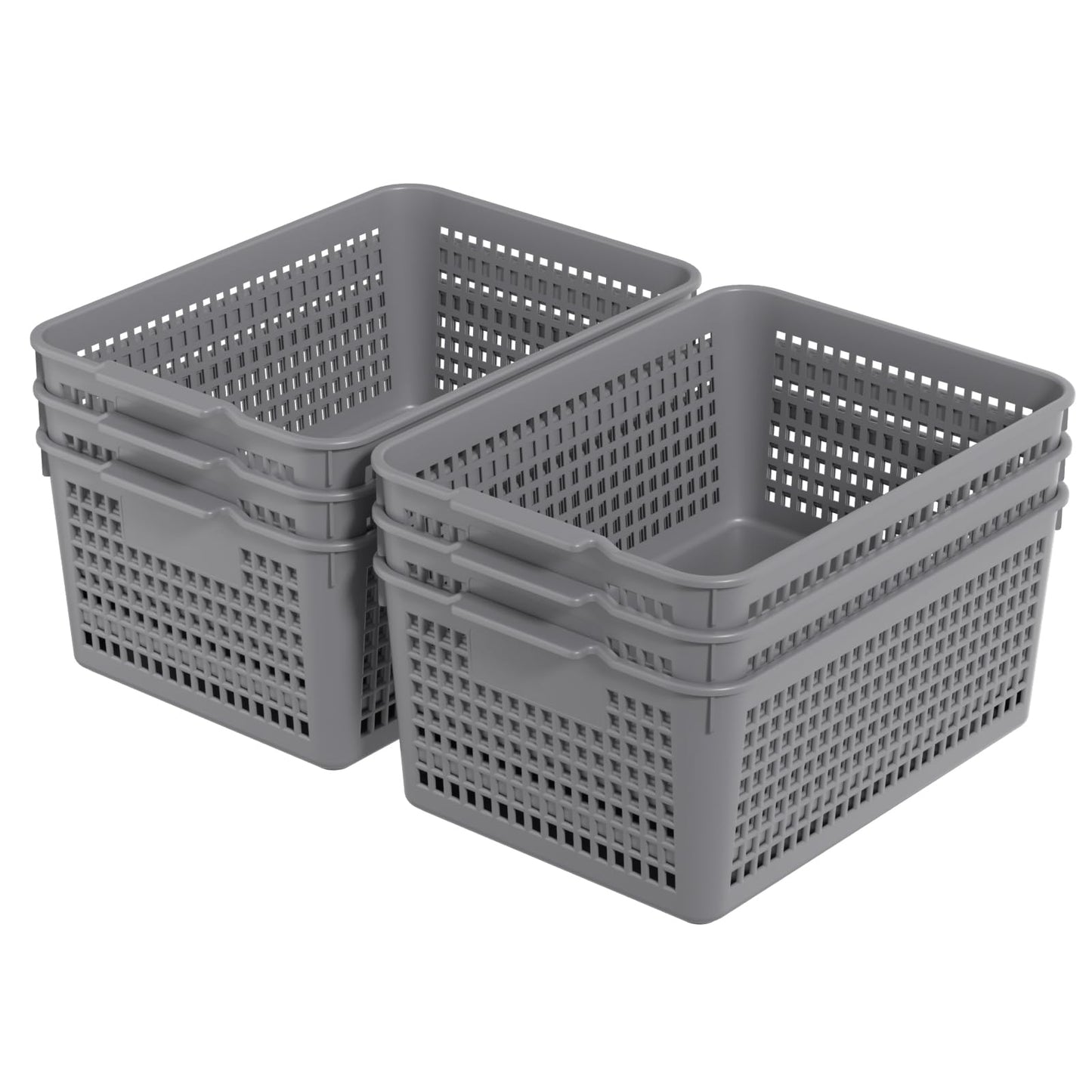 Readsky 6-Pack A4 Plastic Storage Baskets, Large Plastic Organizer Basket, Gray