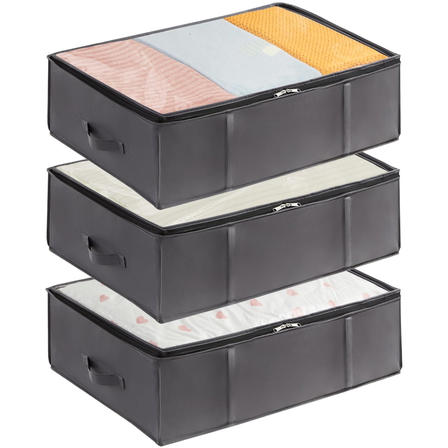 Lifewit 3 Pack 40L Under Bed Storage, Underbed Storage Boxes with lid Clothes Storage Bag Wardrobe Storage Organiser with Reinforced Handle