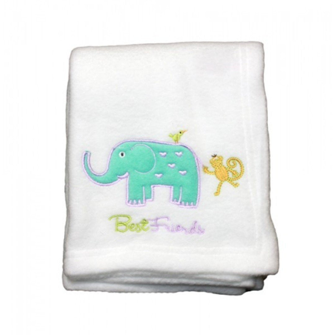 embroidered fleece cot blanket white with elliphant