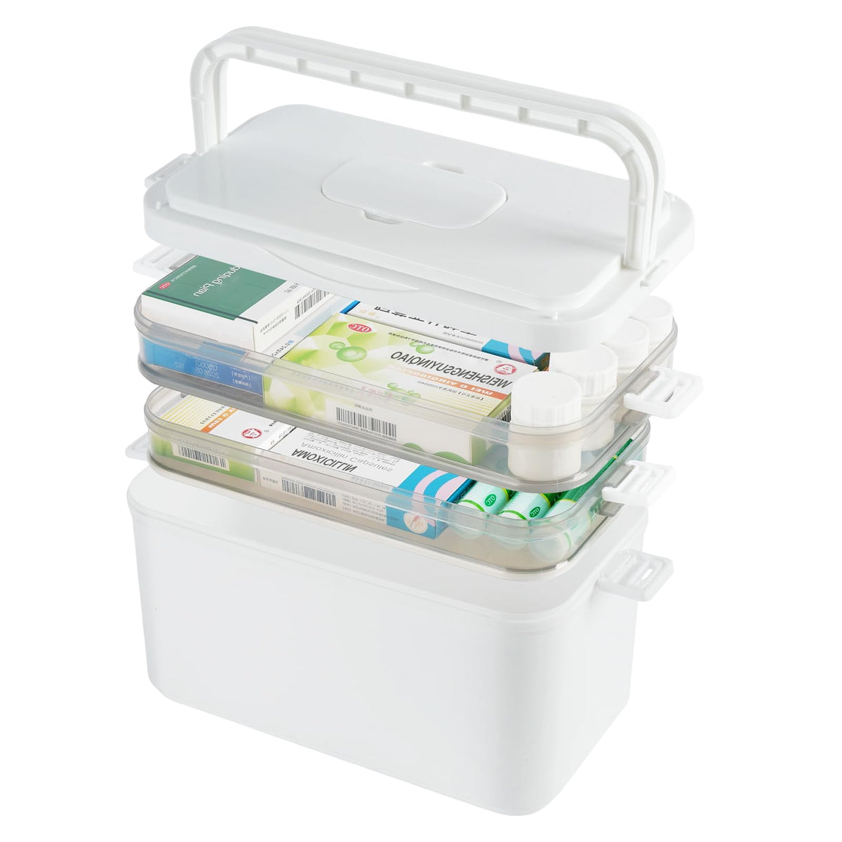 3 Layer Medicine Storage Box Organiser with Handle, Portable Medicine Container First Aid Box Empty