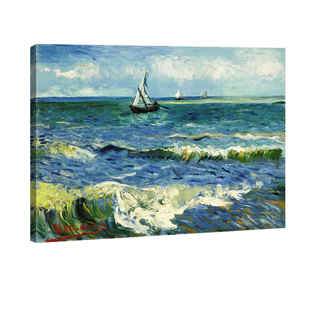 Wieco Art - Large Seascape at Saintes Maries by Vincent Van Gogh Oil Paintings Reproduction Giclee Canvas Prints Ocean Sea Pictures on Canvas Wall Art