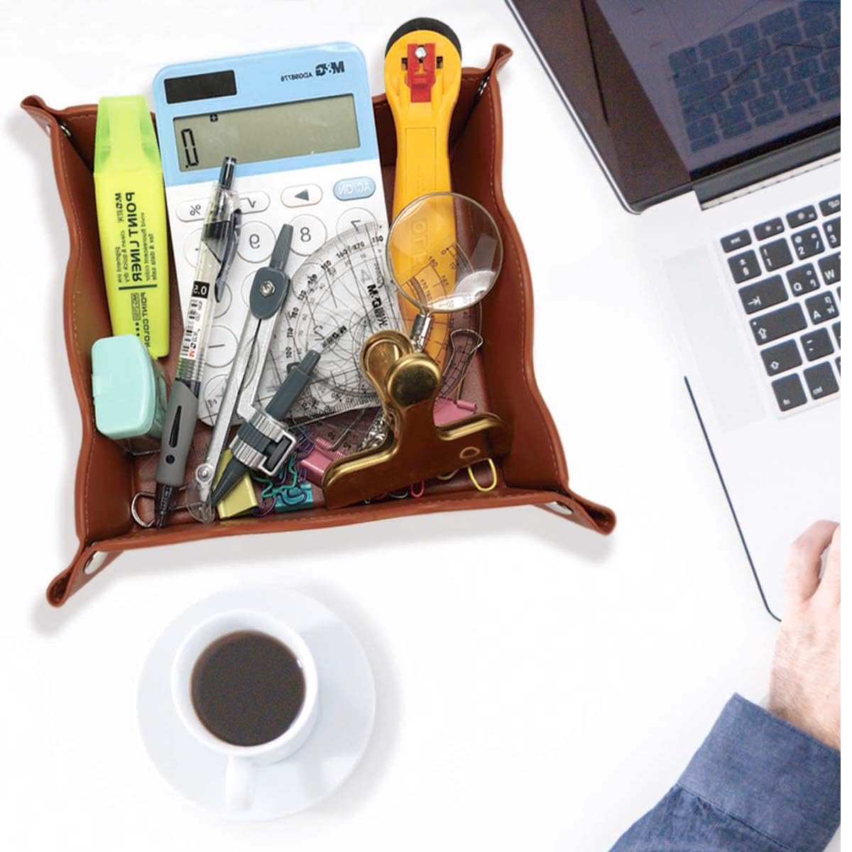 ABCHCHS Valet Tray for Men Women - PU Leather Travel Catchall Tray Organizer - Desk Bedside Nightstand Storage Box for Jewelry Key Phone Remote