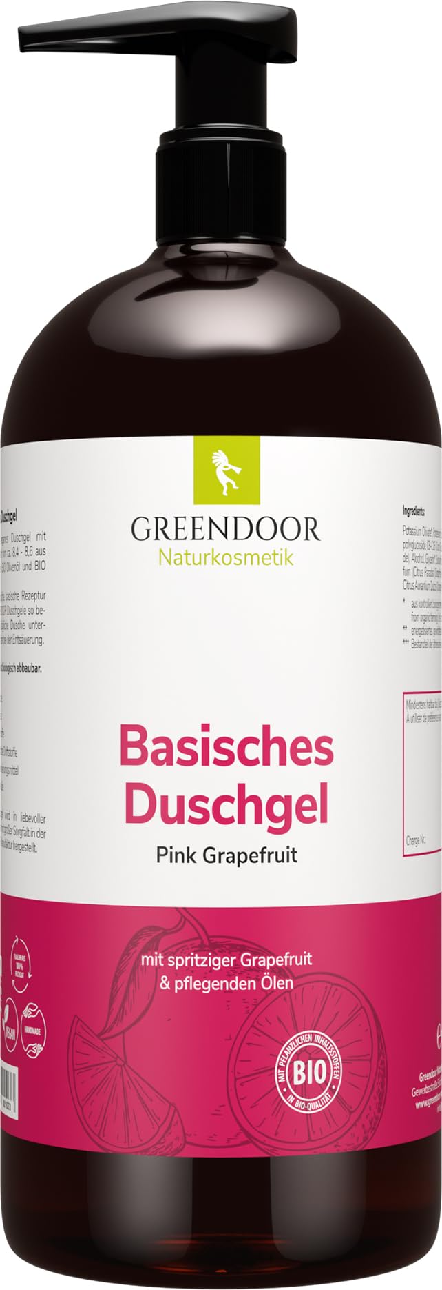 500 ml Greendoor alkaline Shower gel Pink Grapefruit - 100% Natural, Natural cosmetics without silicone, without Sulphate, no preservatives