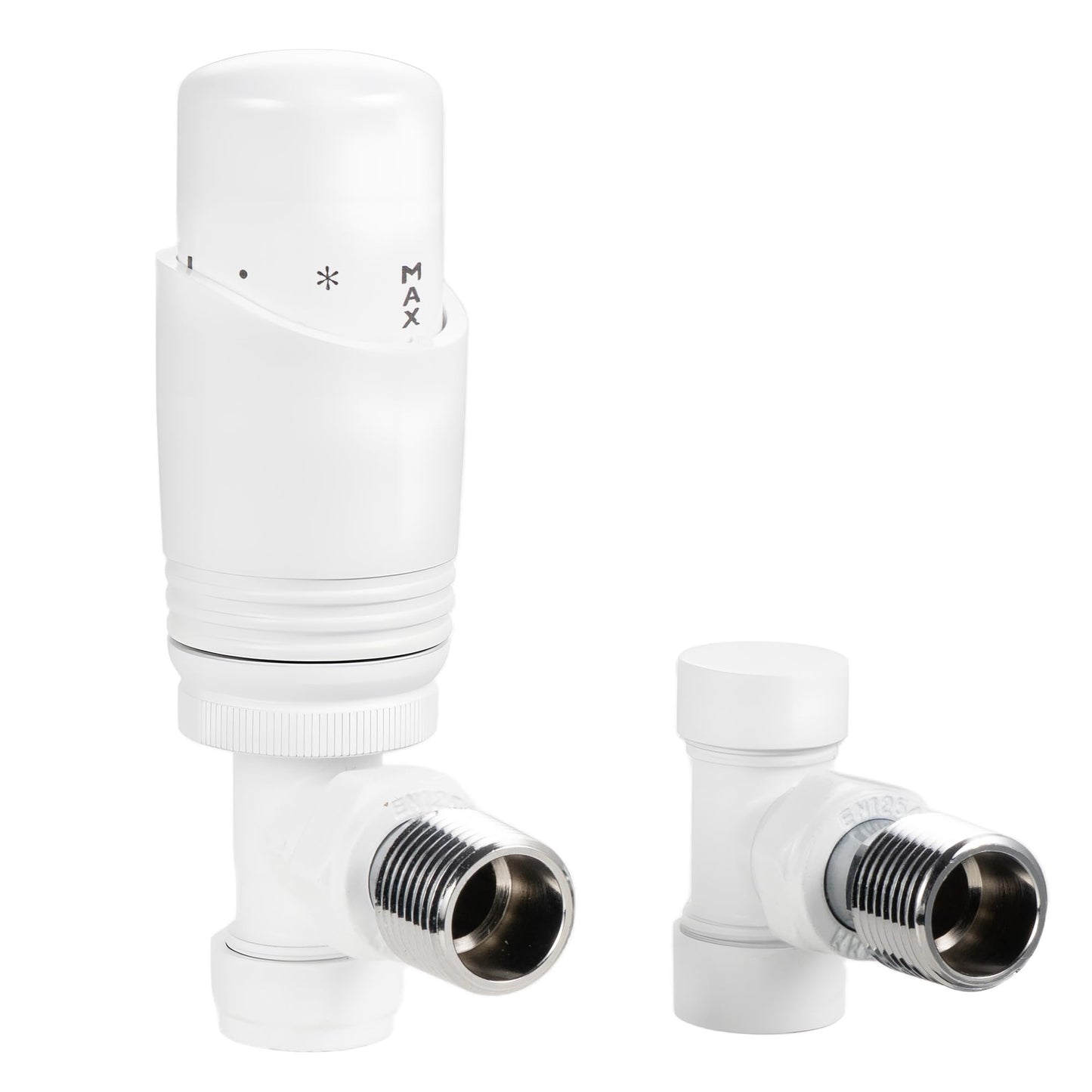 VANCOCO Glossy White Thermostatic Radiator Valve 1/2"?15mm Angled with Lockshield, Thermostat TRV Set, H62 Brass, Energy Saving