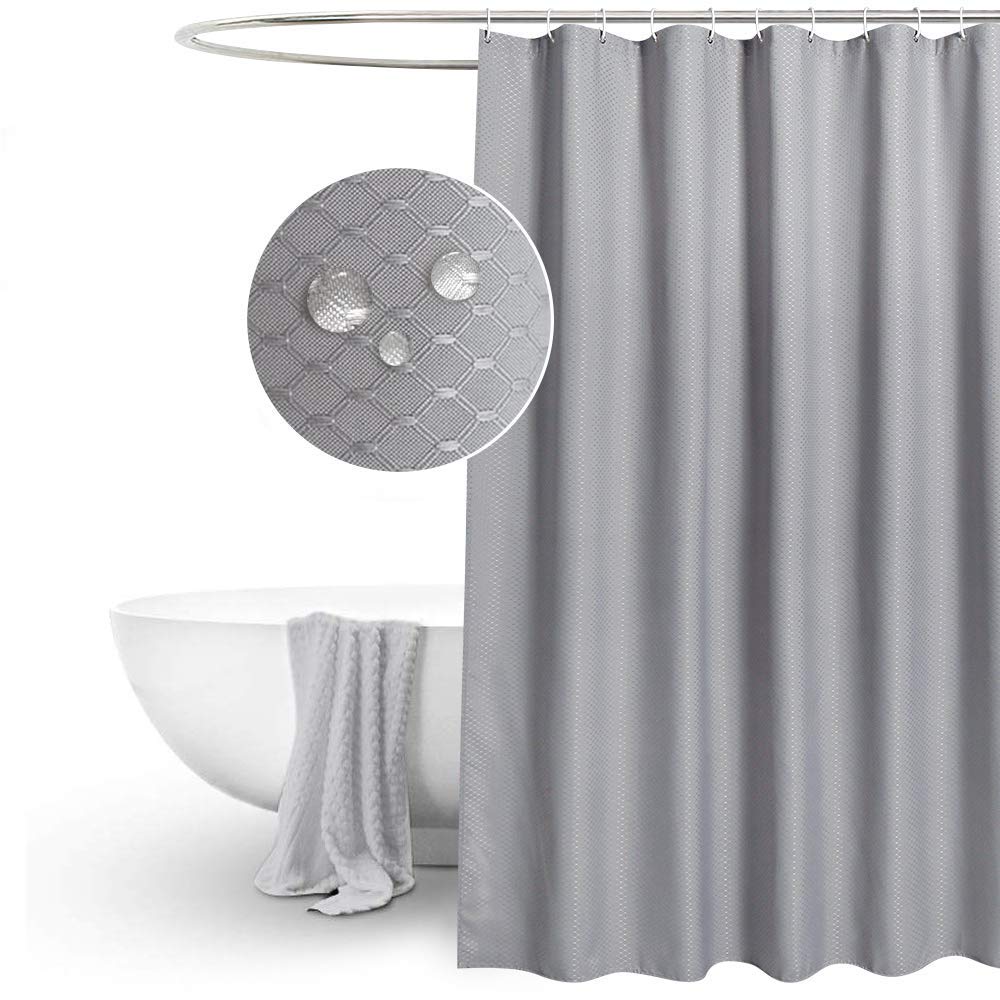 EurCross Grey Shower Curtain Waffle Weave Fabric,Thick Heavy Duty Mould Proof Water Repellent Polyester Shower Curtain for Bathroom With 12pcs