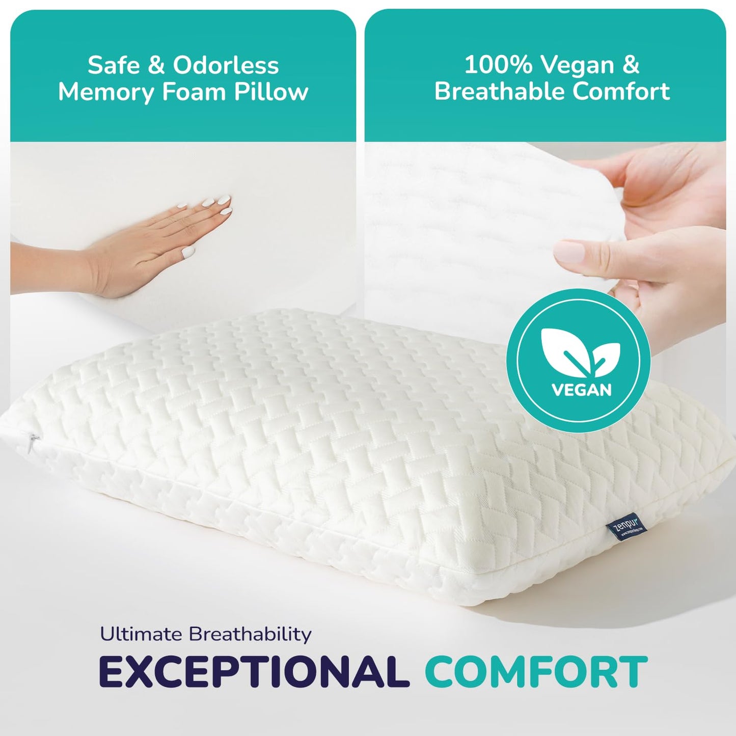 ZenPur Memory Foam Pillow - Orthopedic Neck Support, EU-Made, Side Sleeper Pillow with Bamboo Cover, Alleviates Neck, Shoulder Pain, and Aids Spine
