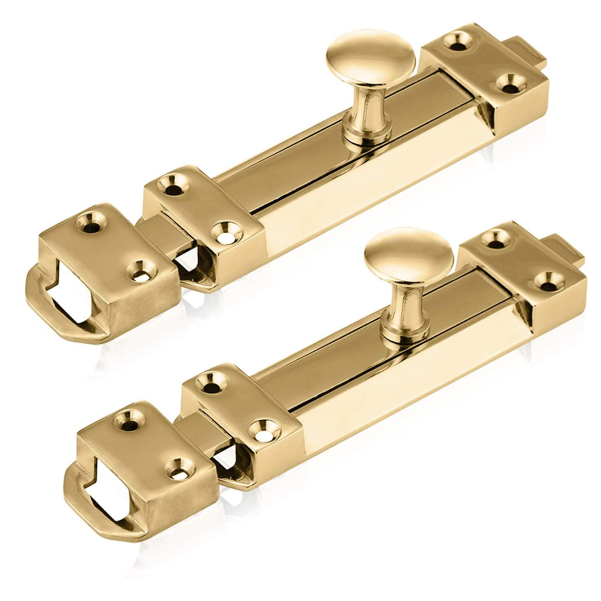 XFORT? 2 Pack Polished Brass Door Bolt, Surface Mounted Sliding Door Lock, Durable Door Lock Bolts Ideal for Securing Internal Doors for Bedrooms,