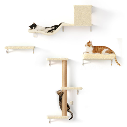 FUKUMARU Cat Wall Shelves, Stable & Safe 4 in 1 Large Cat Walls Furniture Set, Wooden Kitten Climbing Wall with Scratching Post for 16 Inch Drywall -