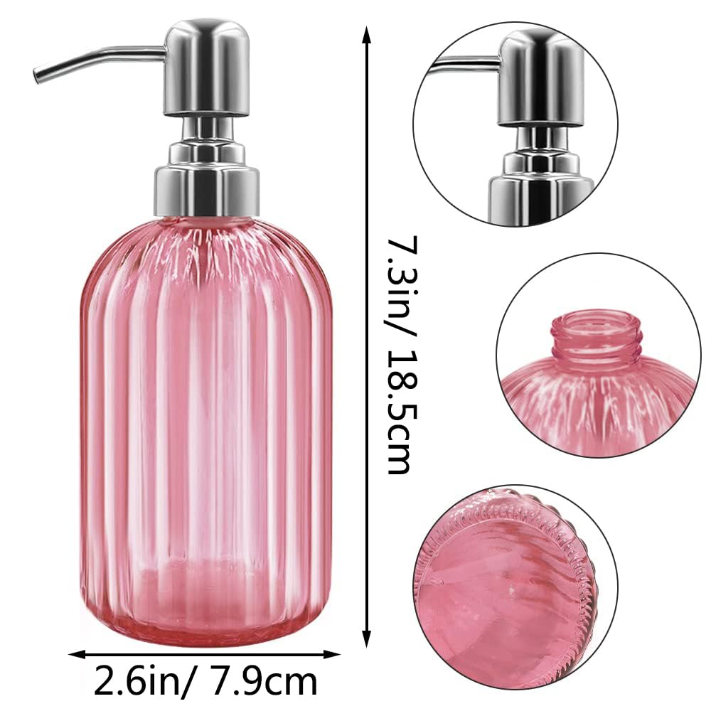 14 Oz Glass Soap Dispenser with 304 Rust Proof Stainless Steel Pump, Refillable Hand Liquid Soap Dispenser for Bathroom, Kitchen， Countertop