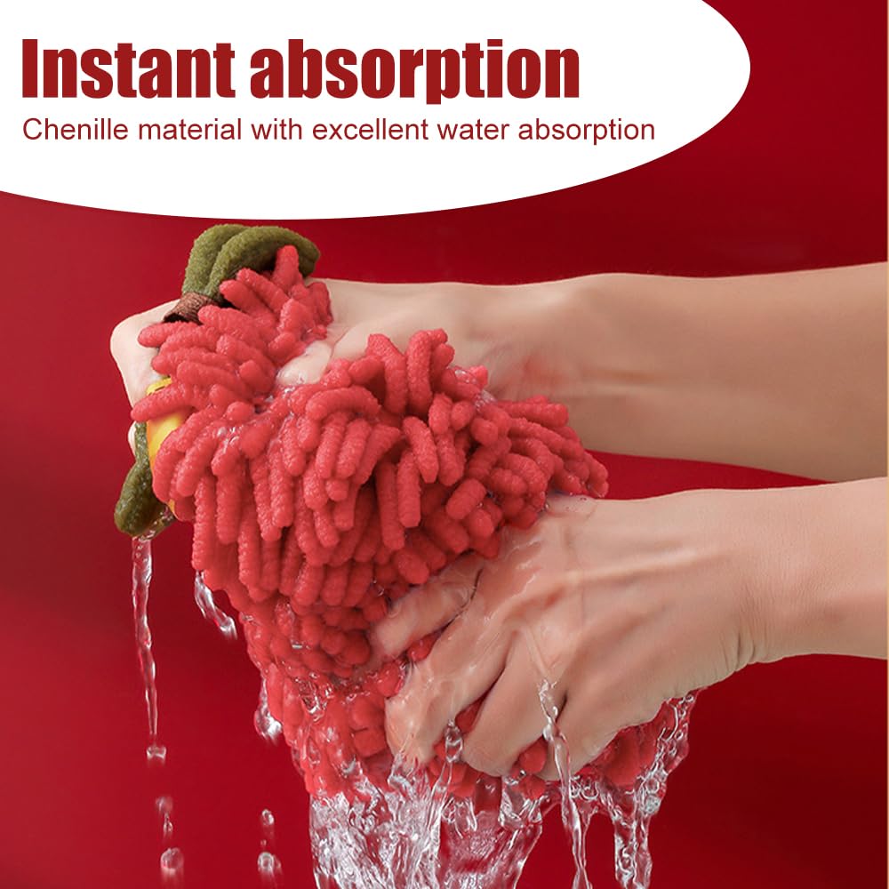 DONGKER Fuzzy Ball Hand Towel,2 PCS Chenille Fluffy Microfiber Ball Towel with Hanging Loop Quick Dry for Bathroom Washstand Kitchen