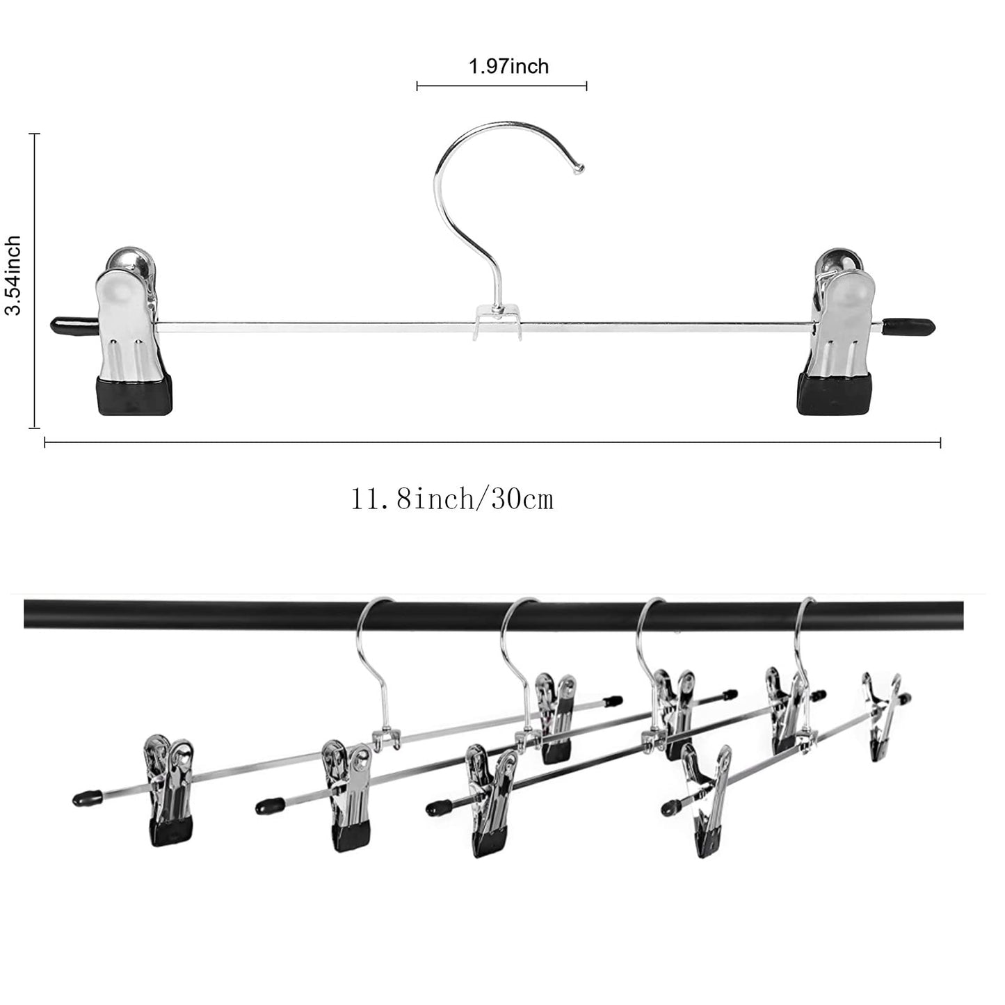 Trouser Hanger, 20Pack Pant Hangers Space Saving Skirt Hangers with Clips Adjustable Non-Slip Coat Hanger Heavy Duty Chrome Clothes Hook