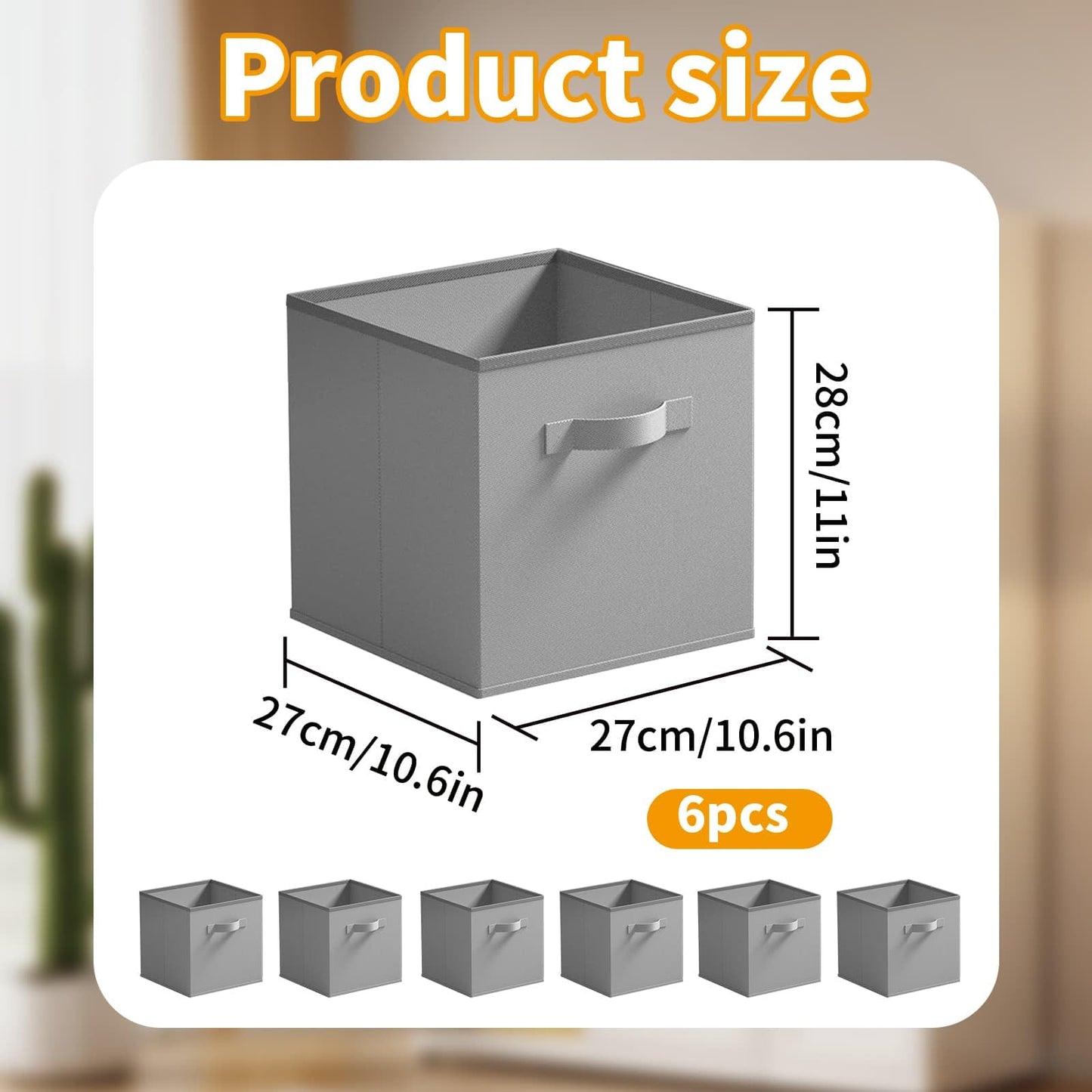 Eidoct Cube Storage Boxes, 6 Pack Foldable Storage Cubes Storage Box | with Handles for Organising Clothes, Grey