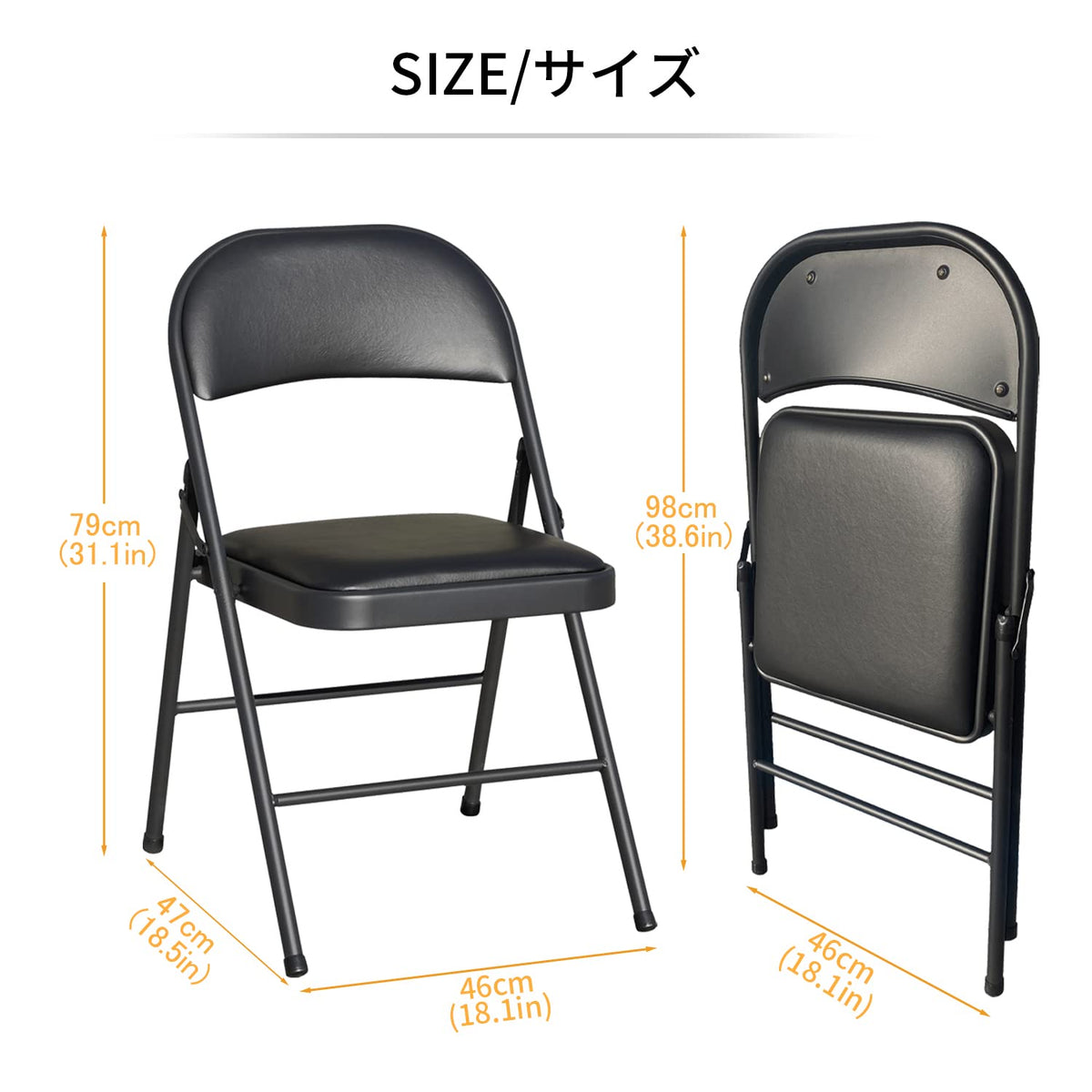 BOOSDEN Folding Chair, Foldable Chair, Set of 2, Faux Leather Fold Up Chair for Home, Office, Dining, Portable and Compact Metal Frame Folding Seat,