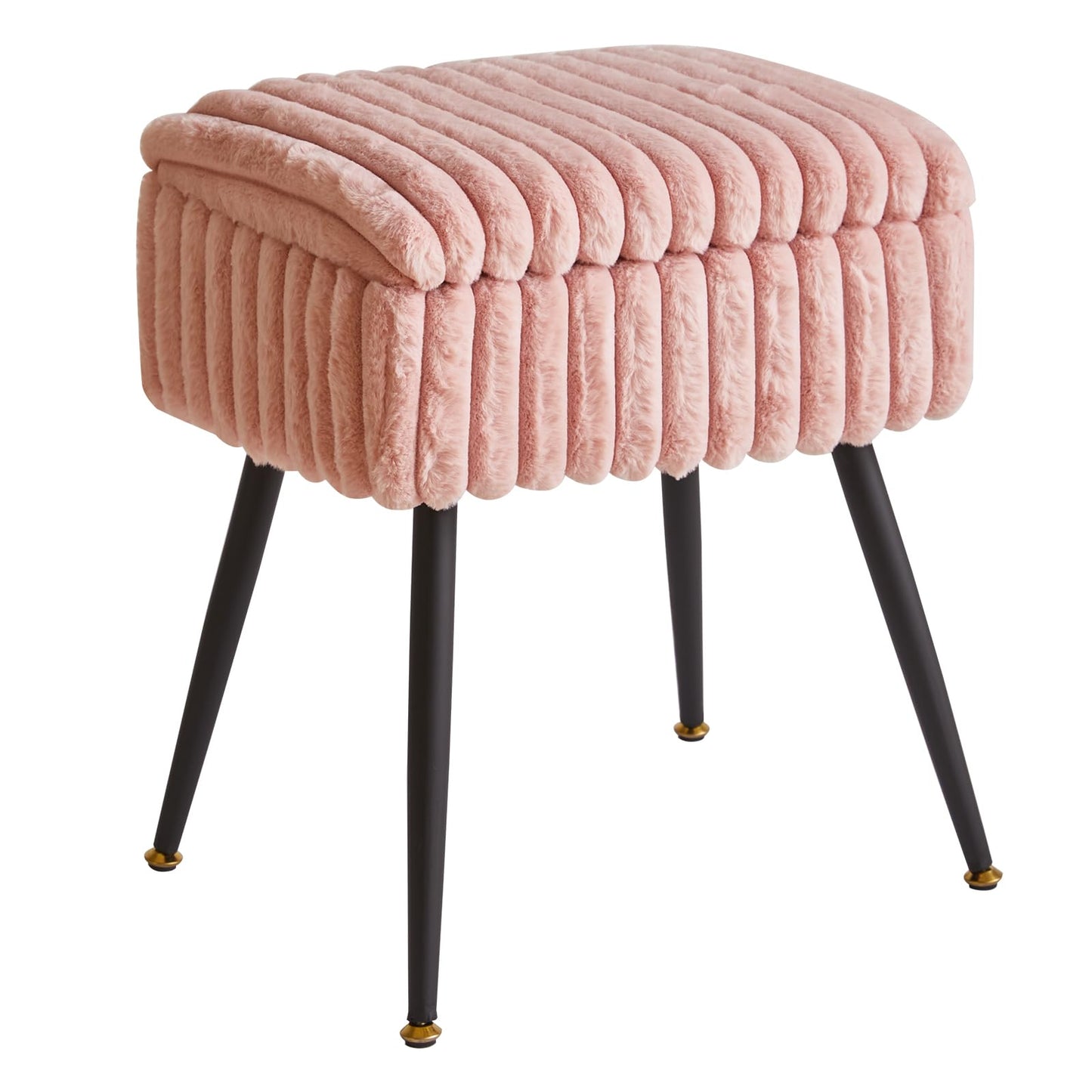 Aibiju Rectangle Dressing Table Stool with Storage Footstool Velvet Ottoman Makeup Chair with 4 Metal Legs for Home Living Room Bedroom Pink YD-MS151P