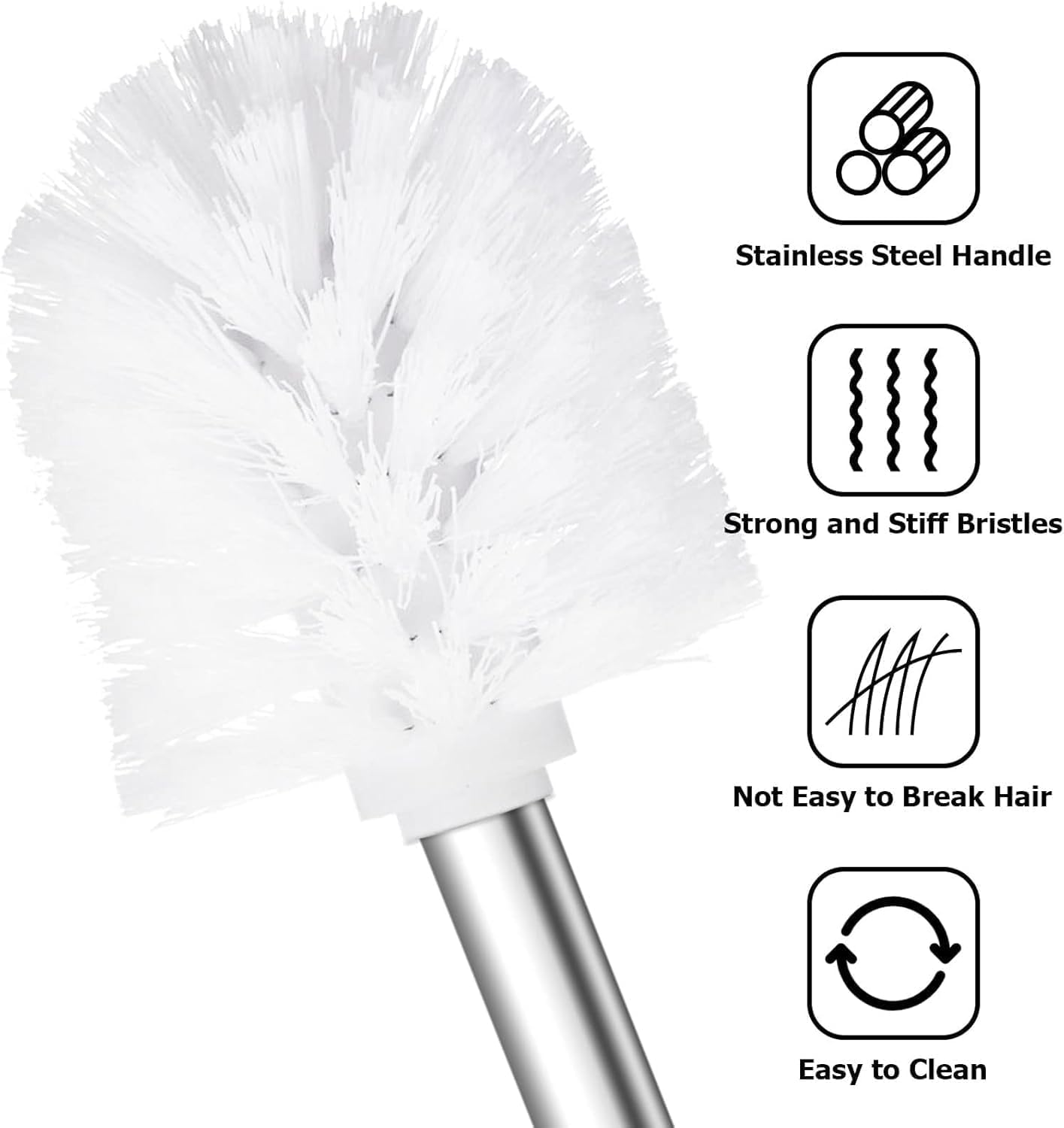 Topsky Toilet Brush 4-Pack, Stainless Steel Handle, Replaceable Heads
