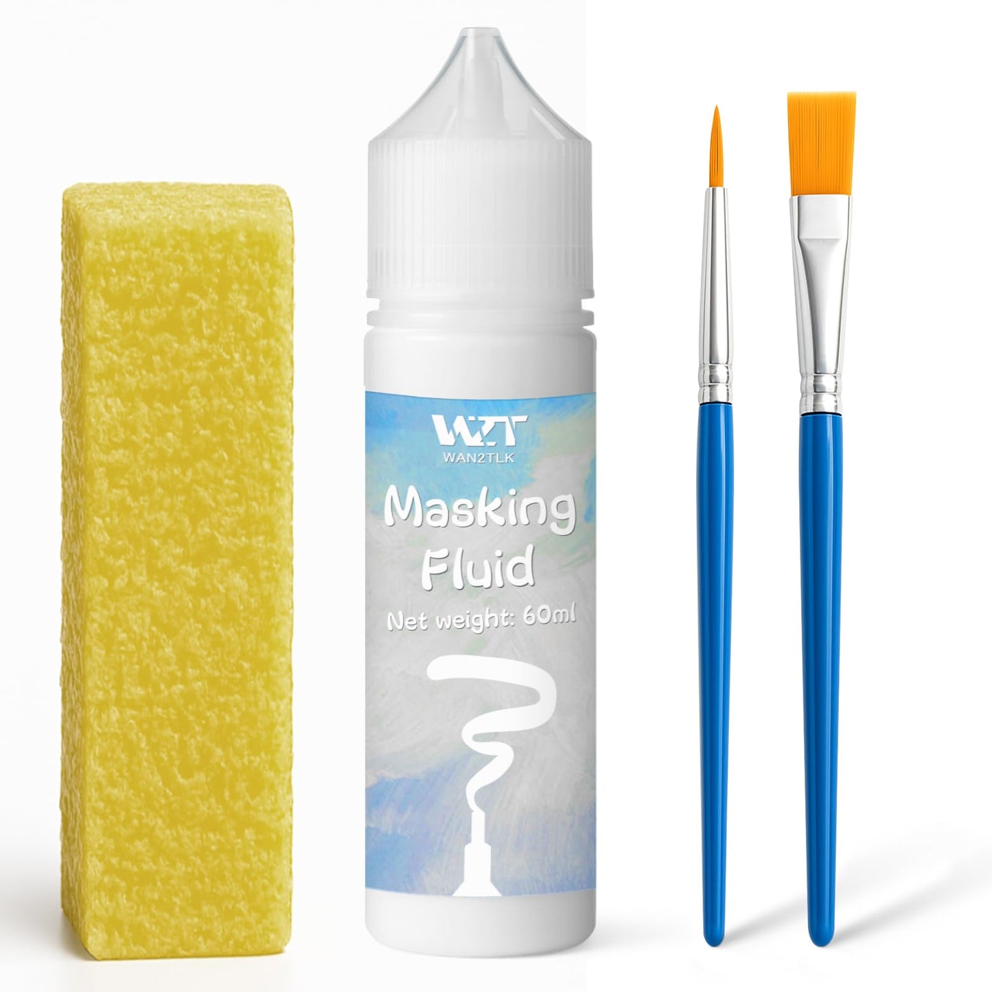 WAN2TLK Masking Fluid for Watercolor Painting - 60ml White with a Paintbrush and Eraser - Art Masking Fluid Pen Watercolor Medium Art Supplies for