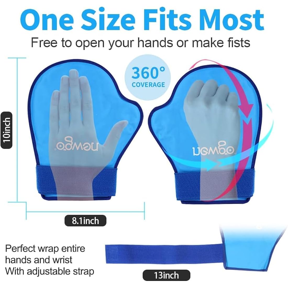 NEWGO Hand Ice Pack Glove, 2Pack Hot Cold Therapy Full Coverage Ice Cryotherapy Gloves, Soft Gel Hand Ice Pack for Hand Injuries, Carpal Tunnel, Rheumatoid Arthritis, Chemotherapy, Swelling -Blue