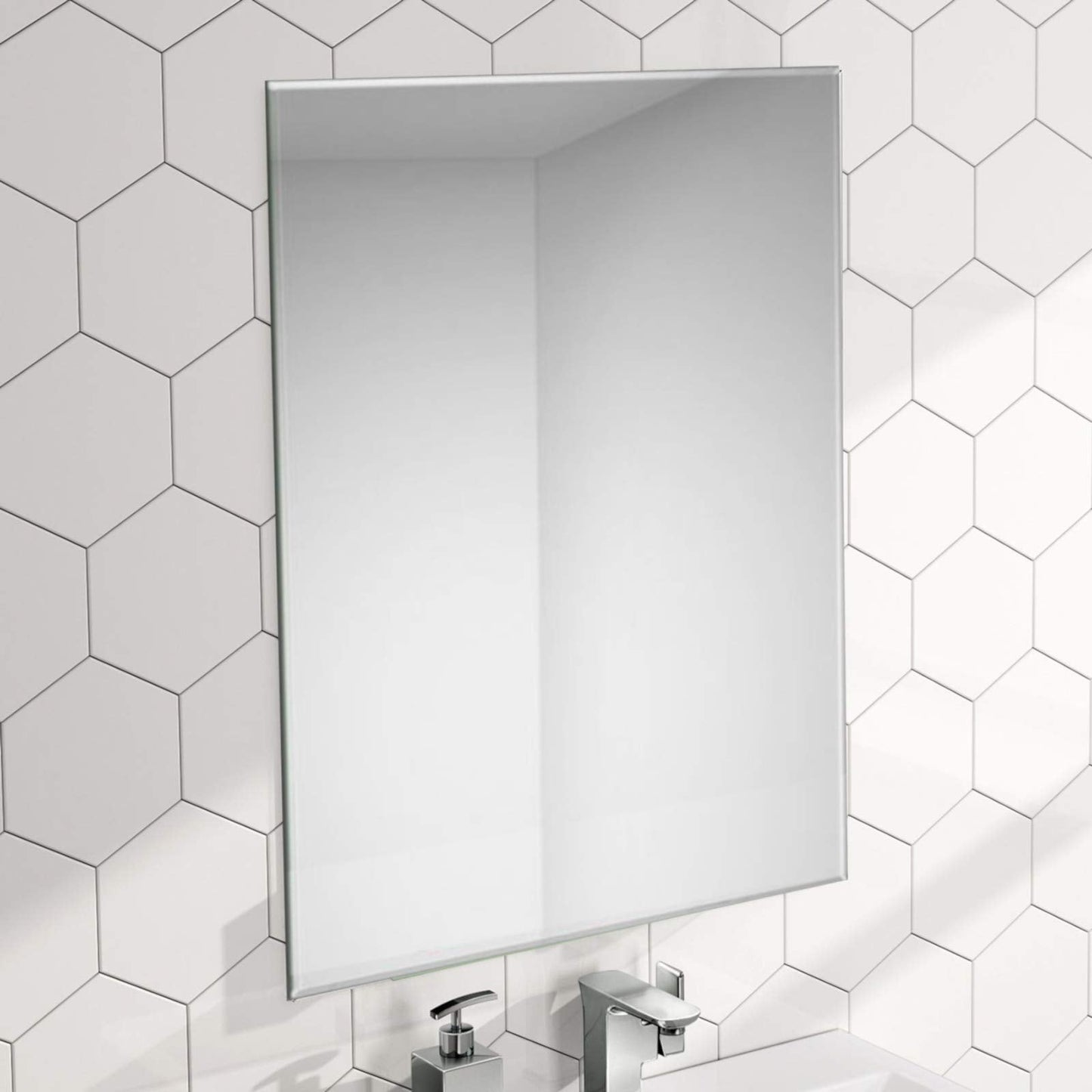 ENKI - Horizon Frameless Bevel Polished Edge Glass Wall Mirror (40cm x 60cm) for Bathroom, Bedroom, Living Room & Hallway  Durable, Easy to Install,
