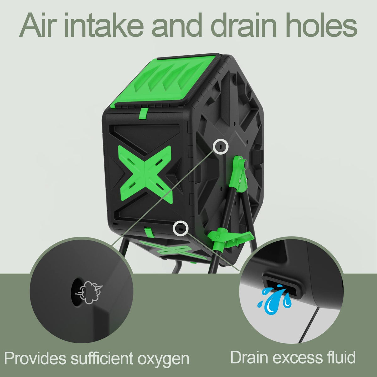 70L Tumbling Compost Bin, Single Chamber Compost Tumbler with Easy-Turn, Fast-Working System for Garden, Black&Green