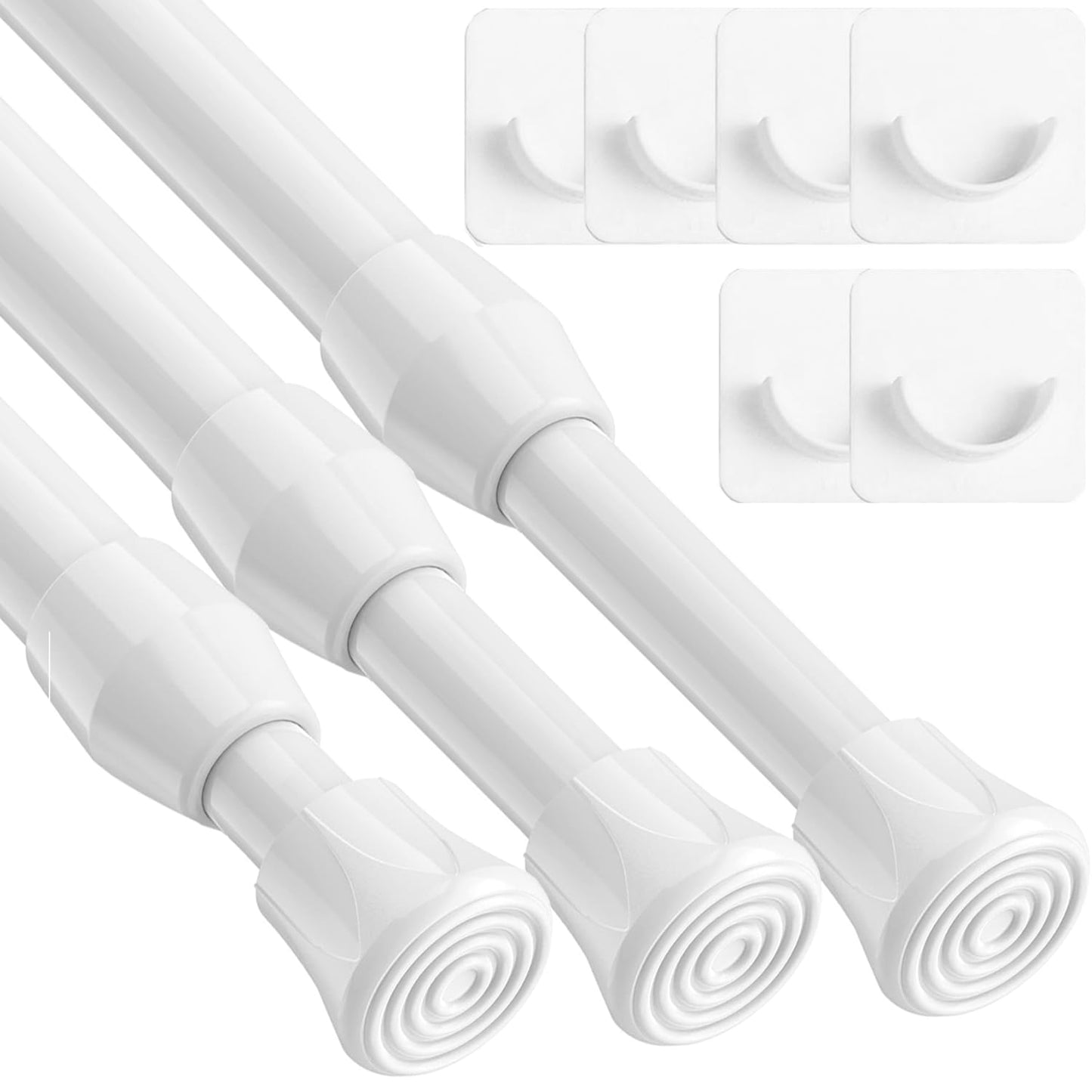 3PCS Spring Tension Rod for Net Curtains Strong Extendable Curtain Rod with 6PCS Rod's Holder for Bathroom, Window, Bookshelf 60-80CM/23.6-31.5Incn
