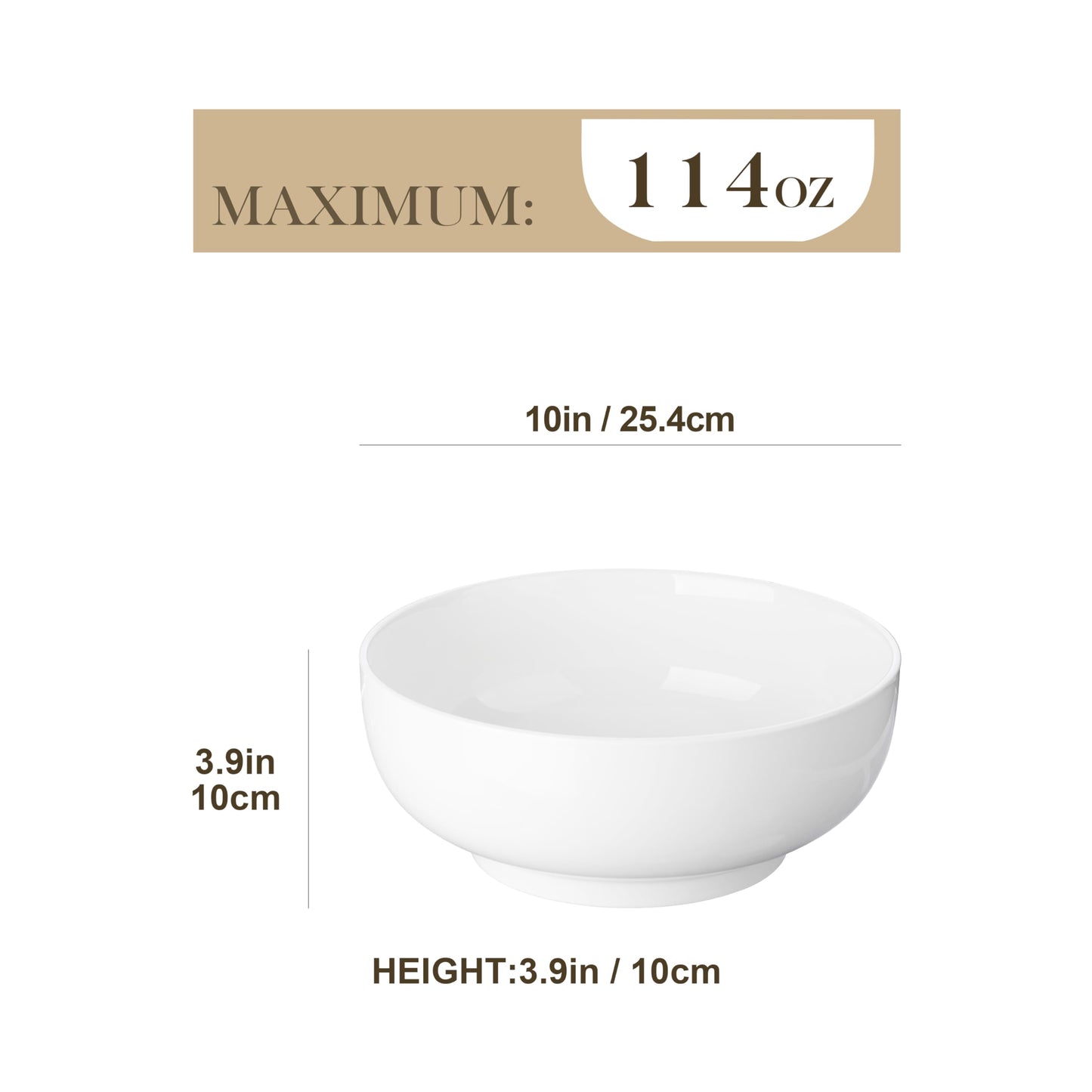 MALACASA Large Salad Bowls, Soup Bowl Set of 2, Porcelain Cereal Bowl, White Serving Bowls, Perfect for Noodles, Desserts and Breakfast, 3400ML,