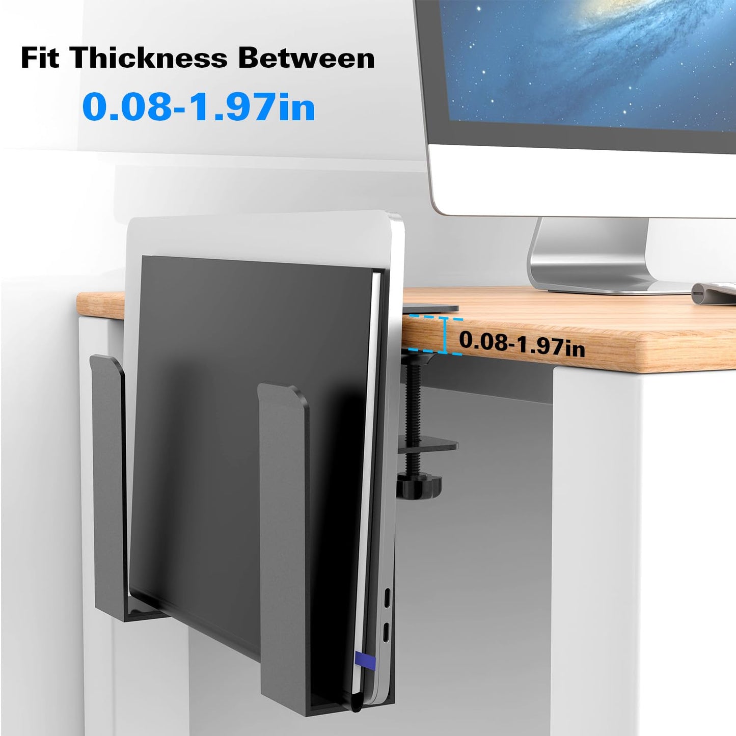WYYHAA Adjustable Desk Side Laptop Mount, Metal Hanging Notebooks Desk Holder Punch-Free Clamp on for Macbook Pro