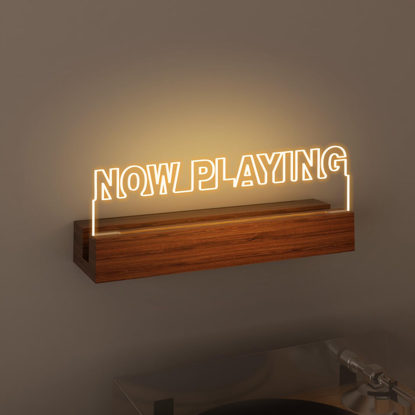 CoolGift Mart Now Playing Vinyl Stand Wall Mount, Light up Record Holder, Wooden Acrylic Display with Warm White Lights for Albums, Room Decor
