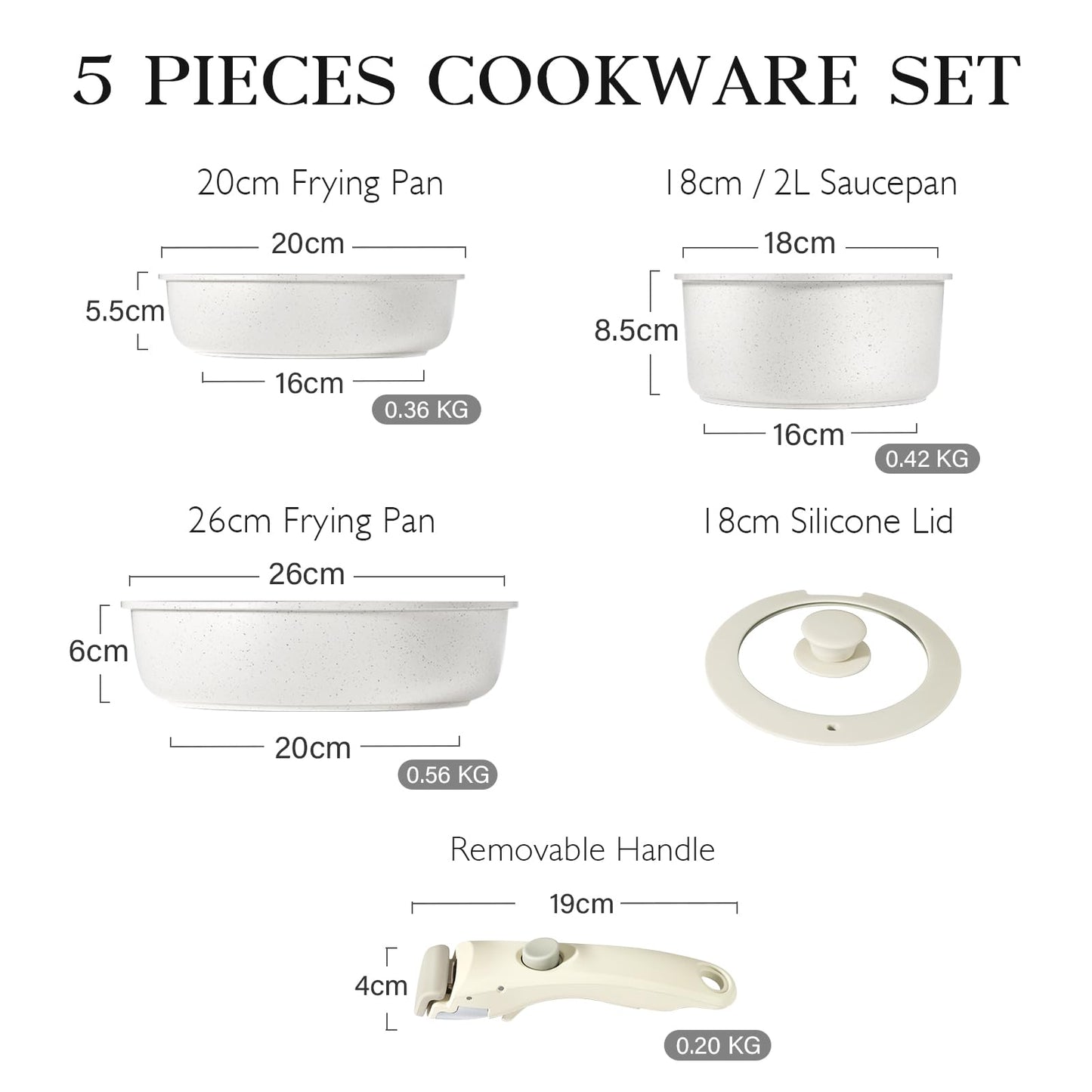 GiPP Pots and Pans Set Non Stick,5PCS Cookware Sets Nonstick Detachable Handle,Induction Kitchen Set Removable HandleRV Cookware Set,Oven