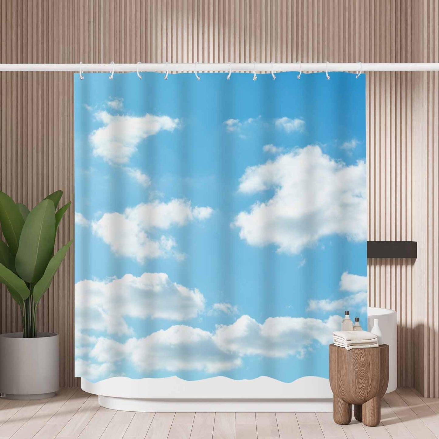 Woutay Shower Curtain Mould Proof Resistant Blue Sky,Water Repellant Fabric,Polyester,with 12 Plastic Hooks,Size 180x180CM