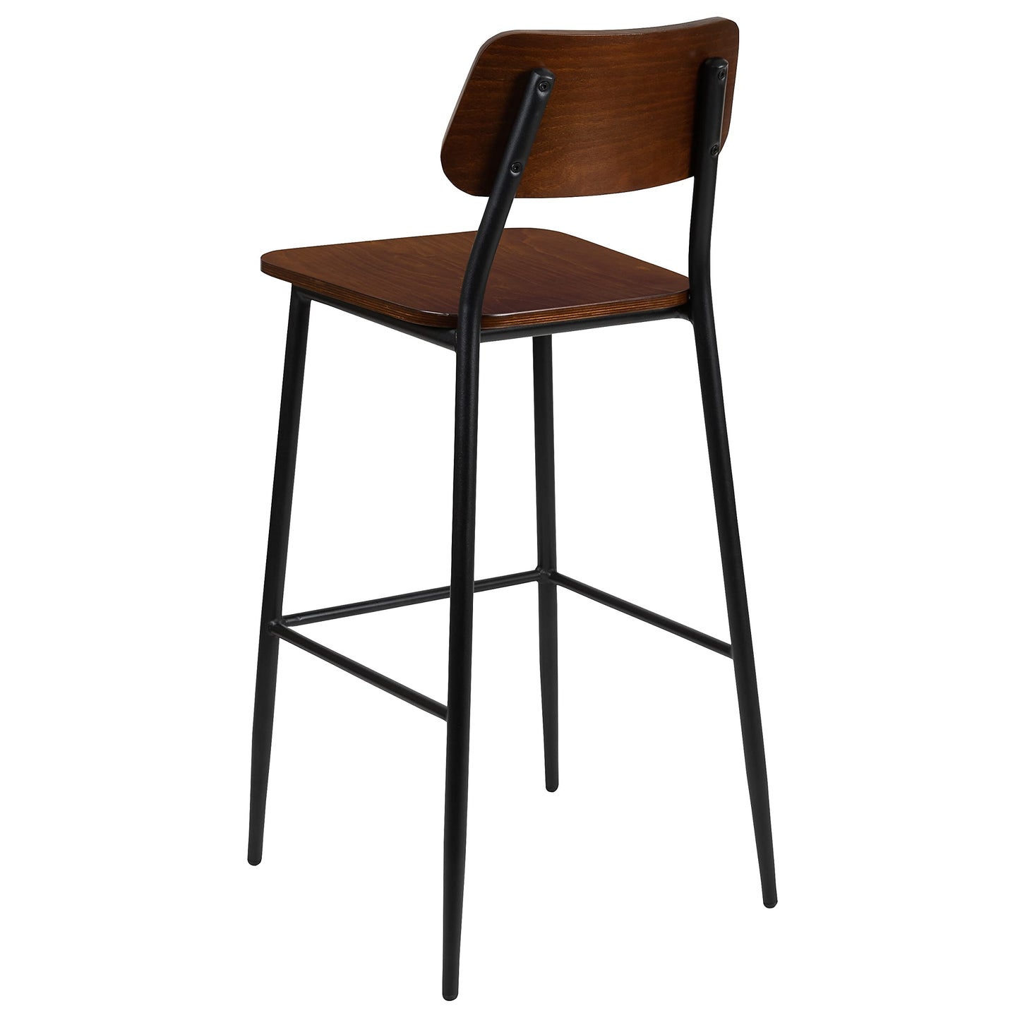 Flash Furniture Lincoln Industrial Barstool with Gunmetal Steel Frame and Rustic Wood Seat, Mahogany