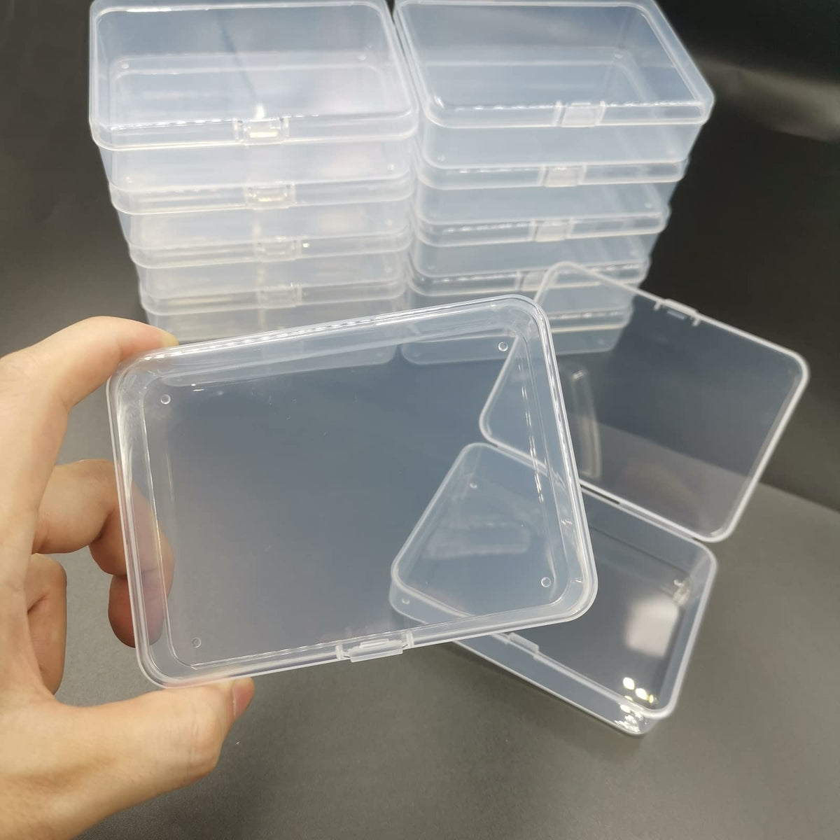 DUGYIRS 12 Pieces Transparent Plastic Storage Box with Hinged Lid,Rectangular Plastic Storage Container Box for Beads and Jewelry, Small Items