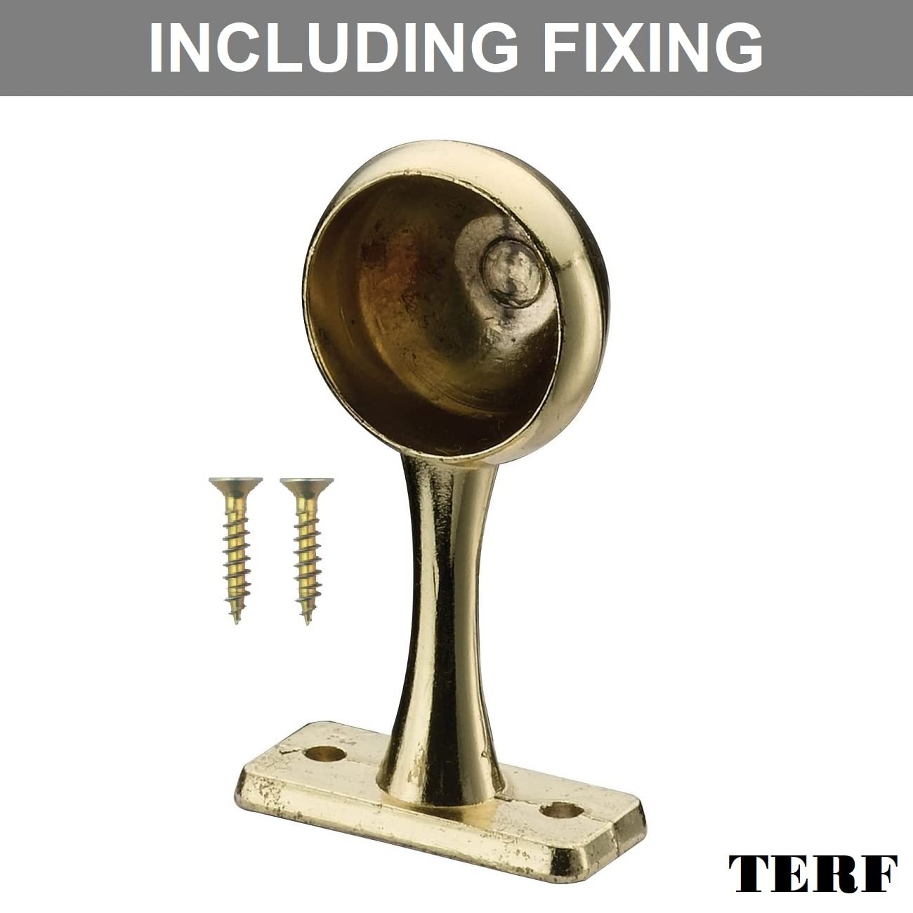 TERF® Polished Brass Curtain Pole End Bracket 25mm Curtain Rail Ceiling and Wall Mount Rod Holder Wardrobe Shower Curtain Closet Lever Rail Pole End