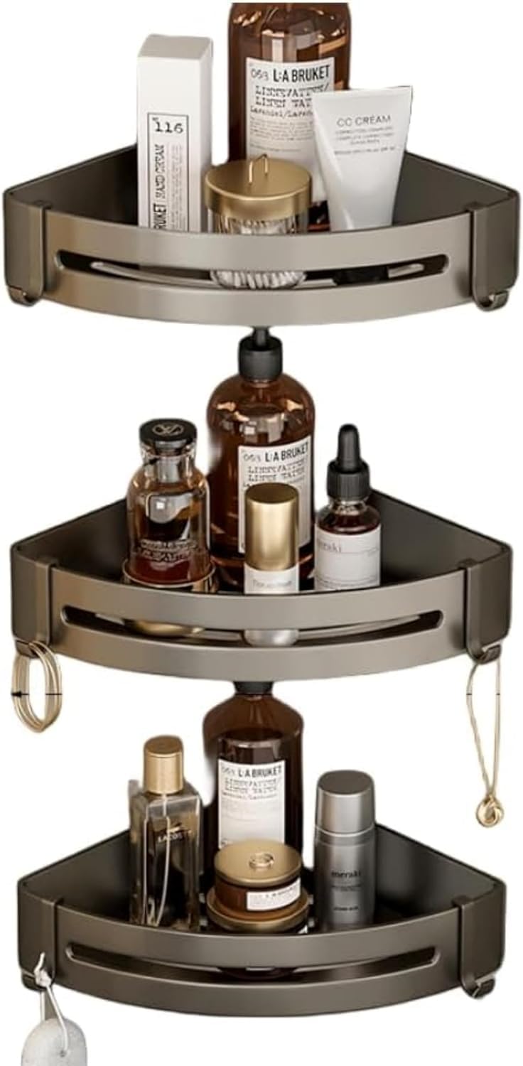 NSCMQSL Corner Shower Caddy with Hook Adhesive Shower Shelf Corner No Drilling Bathroom Shower Organizer Storage Rack (Triangle Storage Rack 3 Floor)
