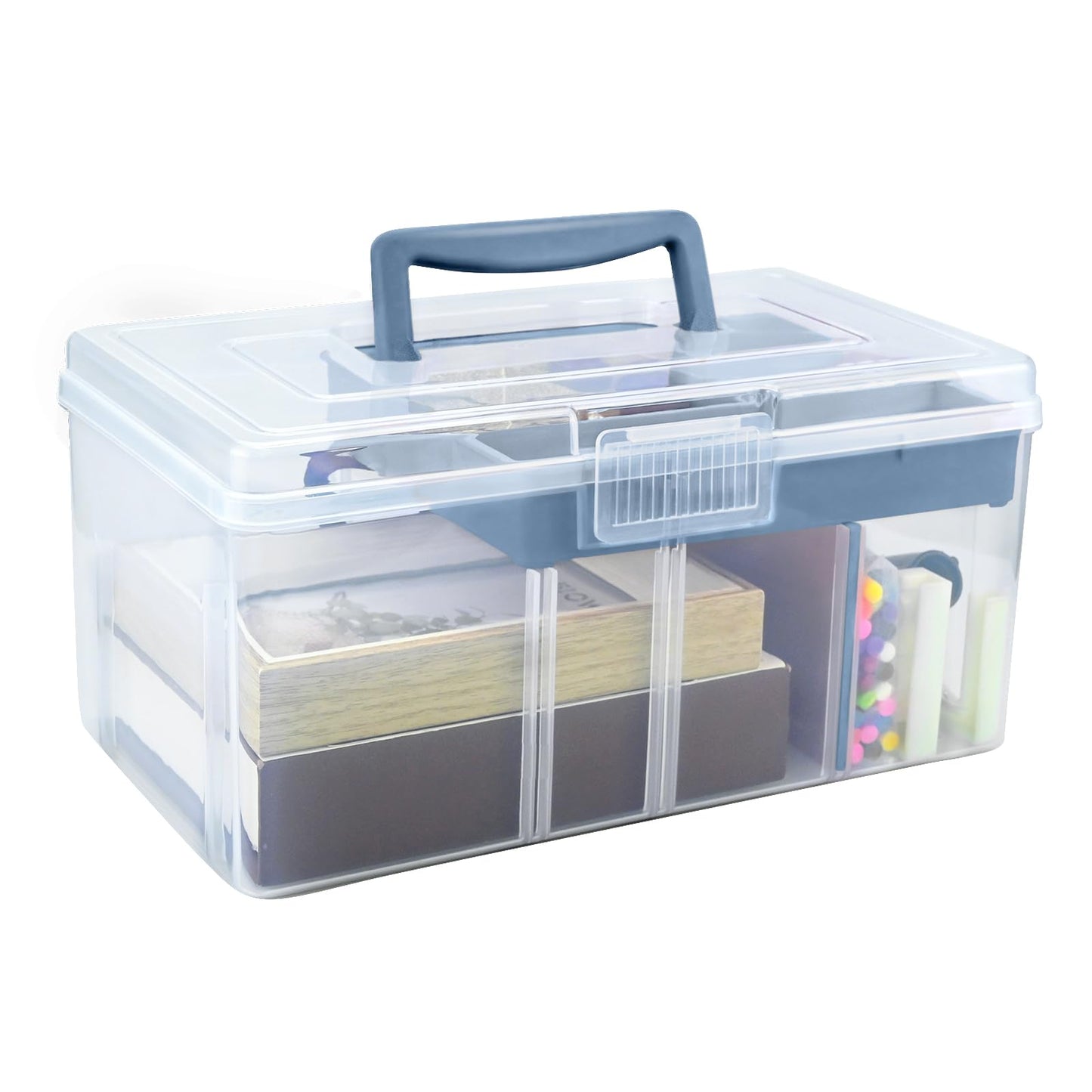 Joyseedi Stackable Clear Storage Craft Box with Lid, Mulit Purpose Storage Boxes with Compartment Tray Plastic