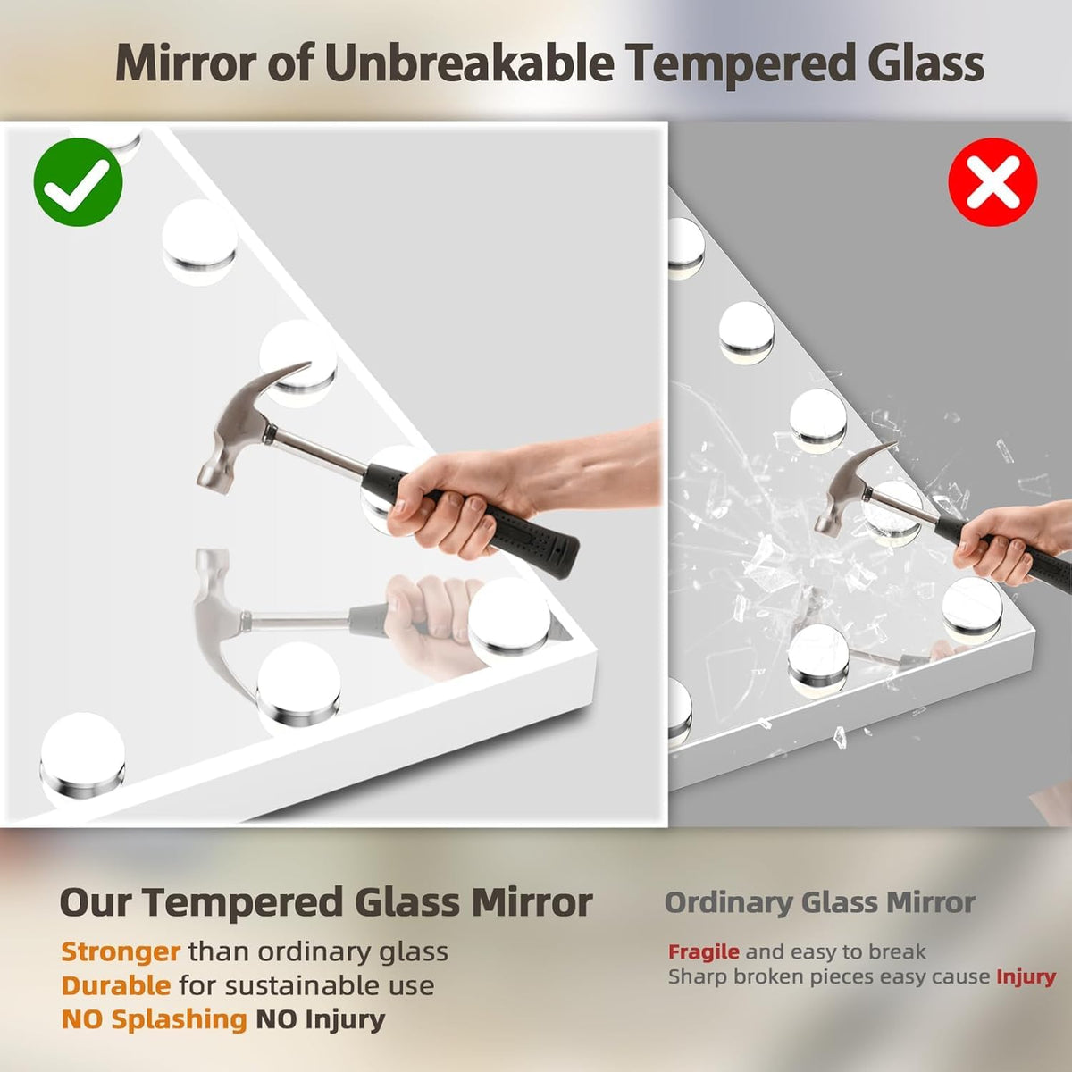 FENCHILIN Vanity Mirror with Lights Bluetooh Speaker Hollywood Mirror with Lights 15 LED USB Charging Port 3 Color Modes Dimmable Touch Control 10x