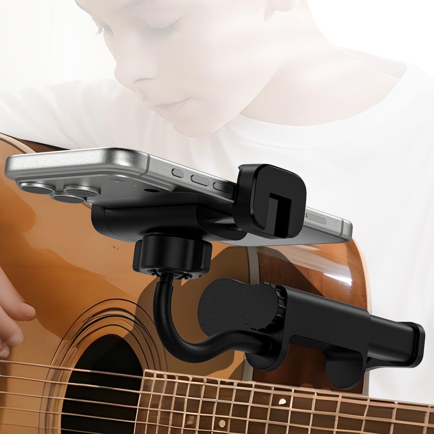 ALAFLY Guitar Head Phone Holder - Universal Smartphone Mount for Guitar, Ukulele, 360? Rotating & Adjustable Ideal for Video Recording/Live