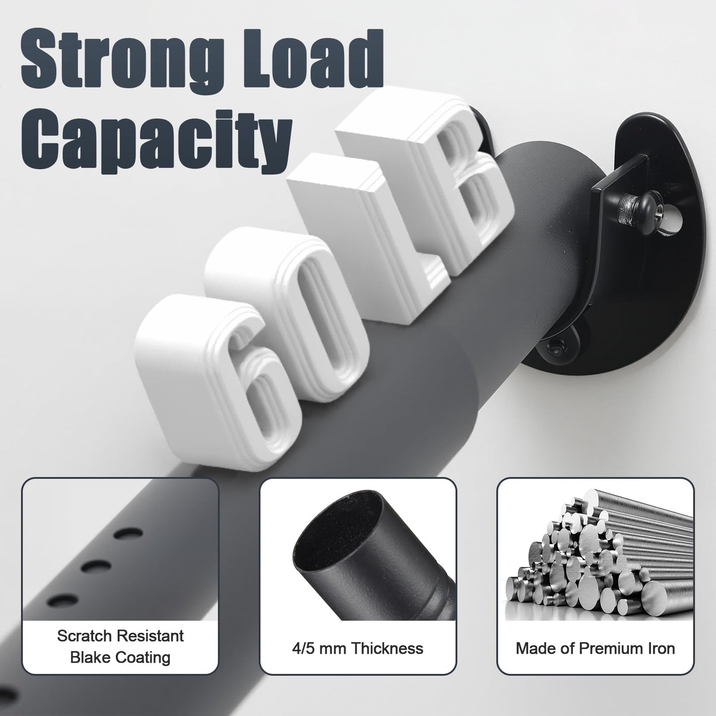 Closet Rods for Hanging Clothes, 40 to 248cm Adjustable Metal Closet Rod, Heavy Duty Extendable Wardrobe Rod