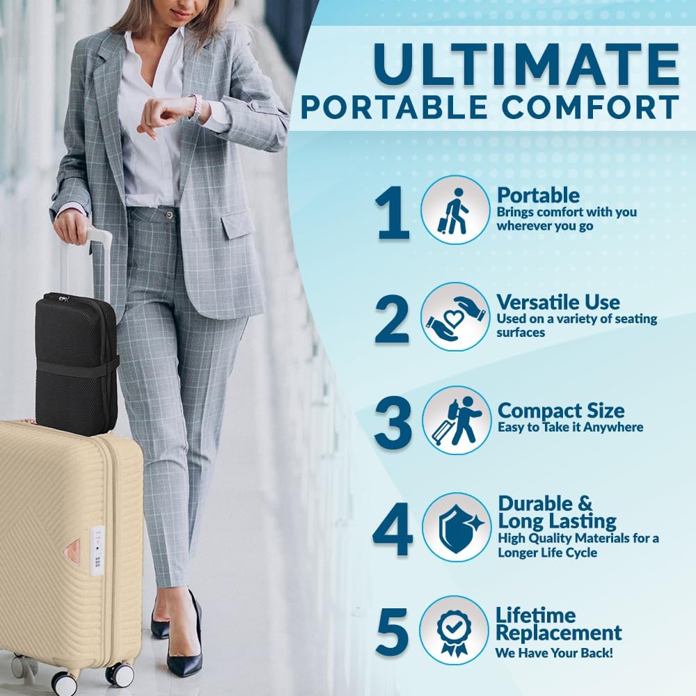 Jerylota Gel Seat Cushion – Portable Airplane Seat Cushion – Gel Grid Design for Ultimate Seating Comfort – Foldable Cushion for Airplane Seats