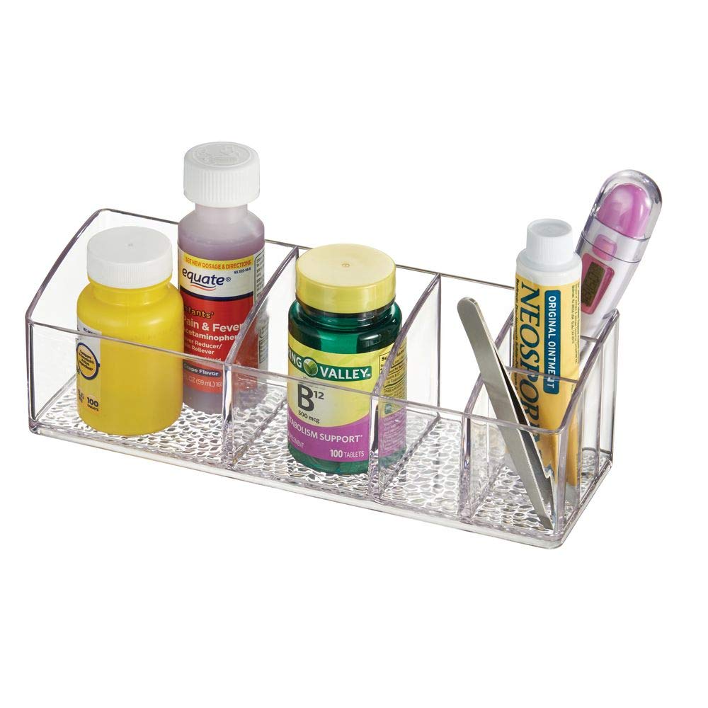 iDesign 42730ES Med+ Medicine Box, Plastic Bathroom Storage Container for Medical Supplies with Six Compartments, Clear, 9" x 3" x 2"