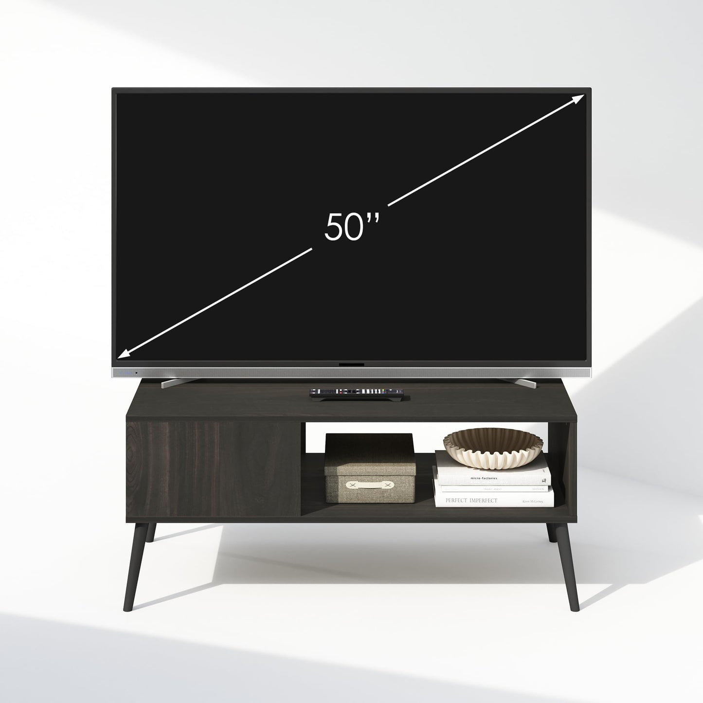 Furinno CLAUDE TV Stand, Mid Century Style Entertainment Center, TV Console for TV up to 40 Inch with Wood Legs, for Living Room, Bedroom, Espresso