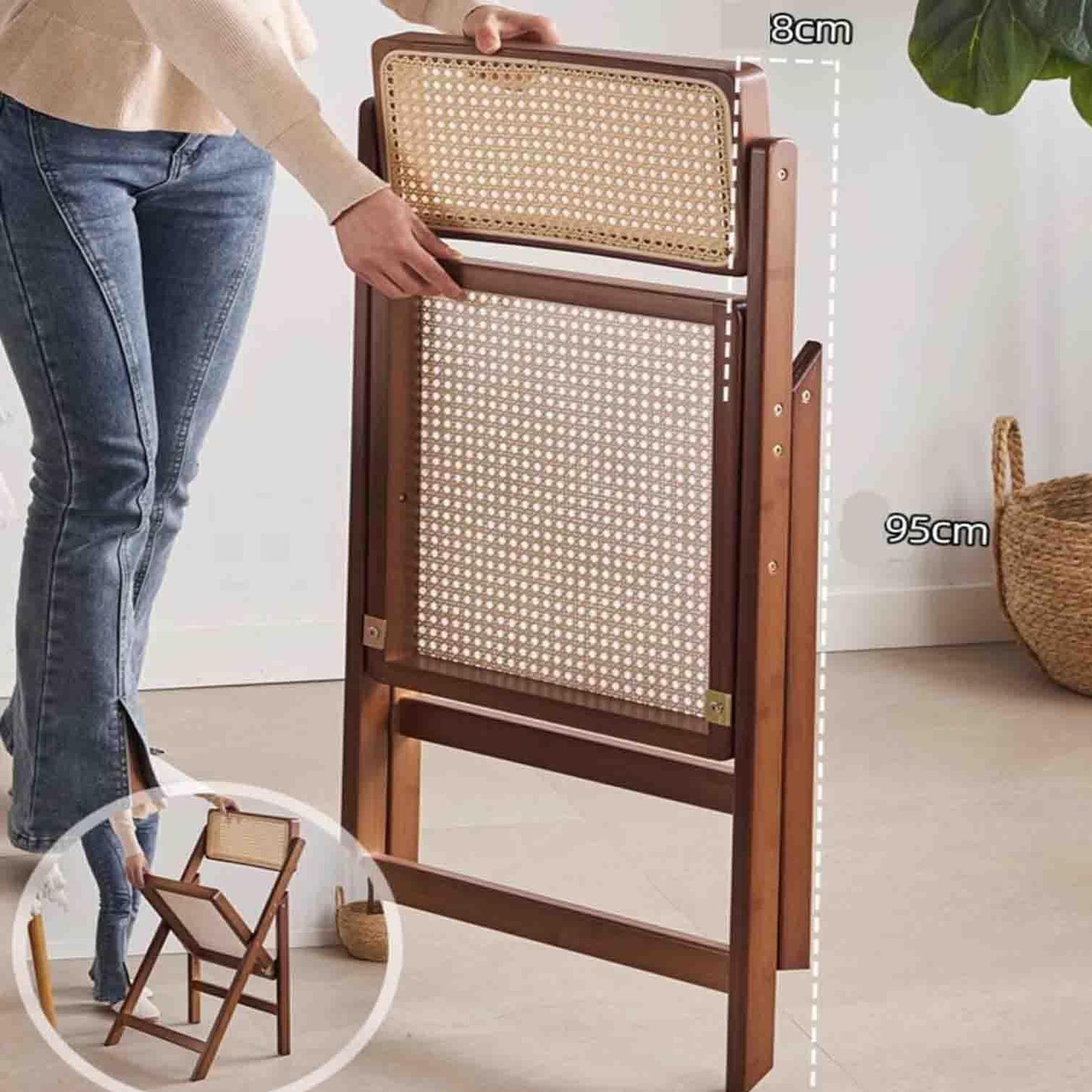 Misorat Rattan Folding Chair, Backrest Chair, Minimalist Homestay, Solid Wood Home, Living Room Chair, Leisure Backrest, Dining Chair, Chair,A