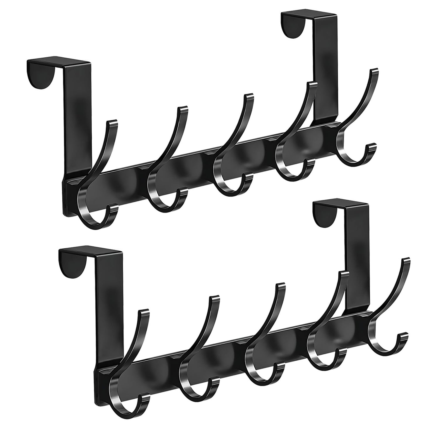 Meff-Mluk 2 Pack Over Door Hanger, Over The Door Hooks, Heavy Duty Stainless Steel Door Hanger Hooks with Rust Resistant Finish, 5 Hooks for Coats,