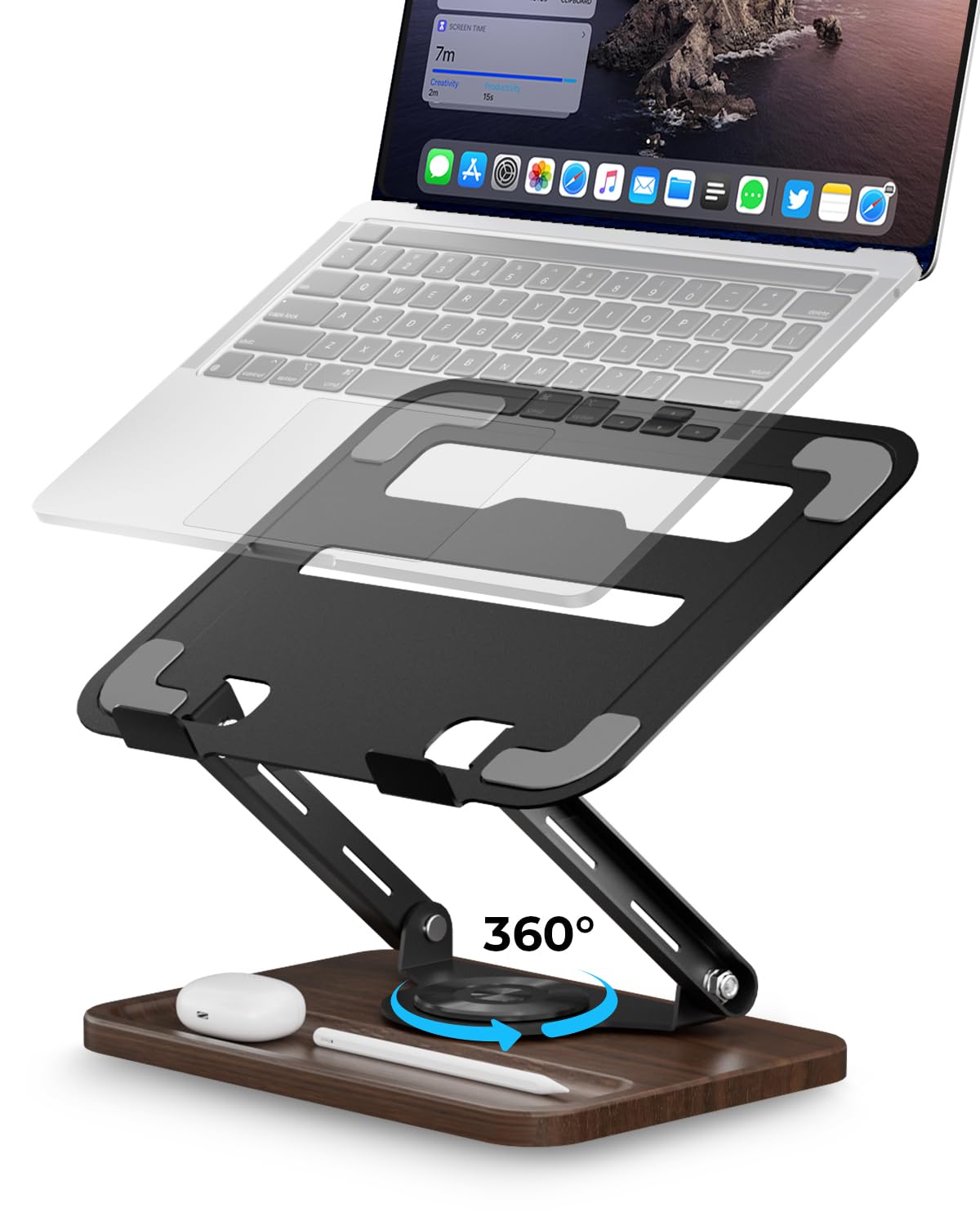Viozon Laptop Stand for Desk, Height & Angle Adjustable, for 11~15.6" Laptop, Foldable, 360 Degree Rotate Base, Ventilation Cut-outs