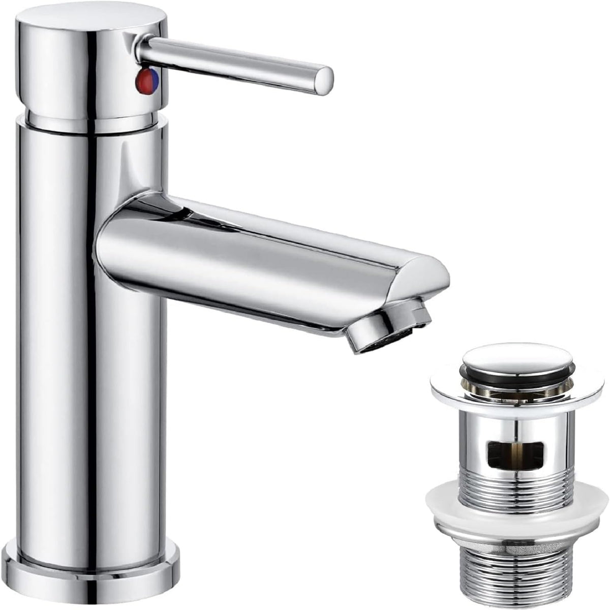 Hapilife Basin Mixer Taps with Pop Up Waste Slotted Bathroom Sink Tap Mixers Washroom Cloakroom Taps Single Lever Chrome Stainless Steel with G1/2