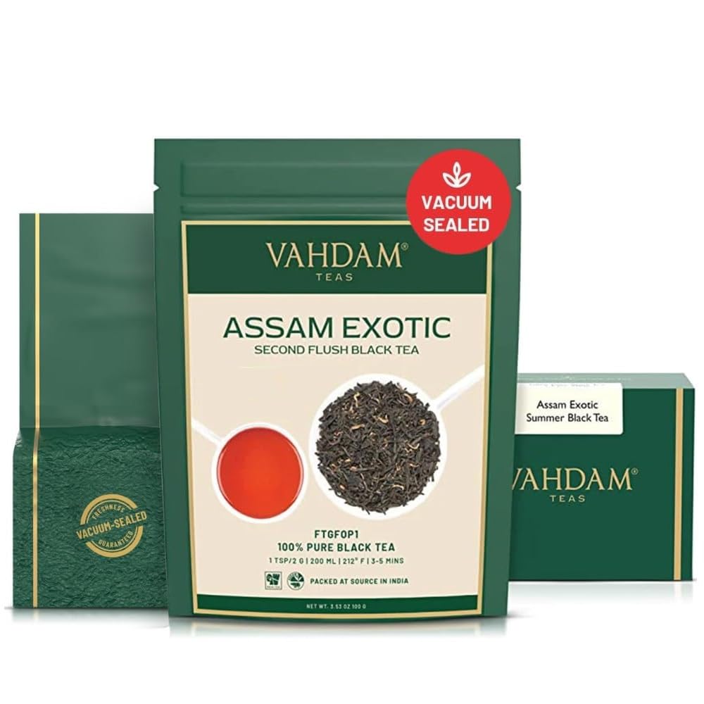 VAHDAM, Assam Black Tea Leaves with Golden Tips (100g, 50+ Cups) Strong, Malty & Rich - Exotic Assam Tea Loose Leaf | Pure Unblended Single Origin
